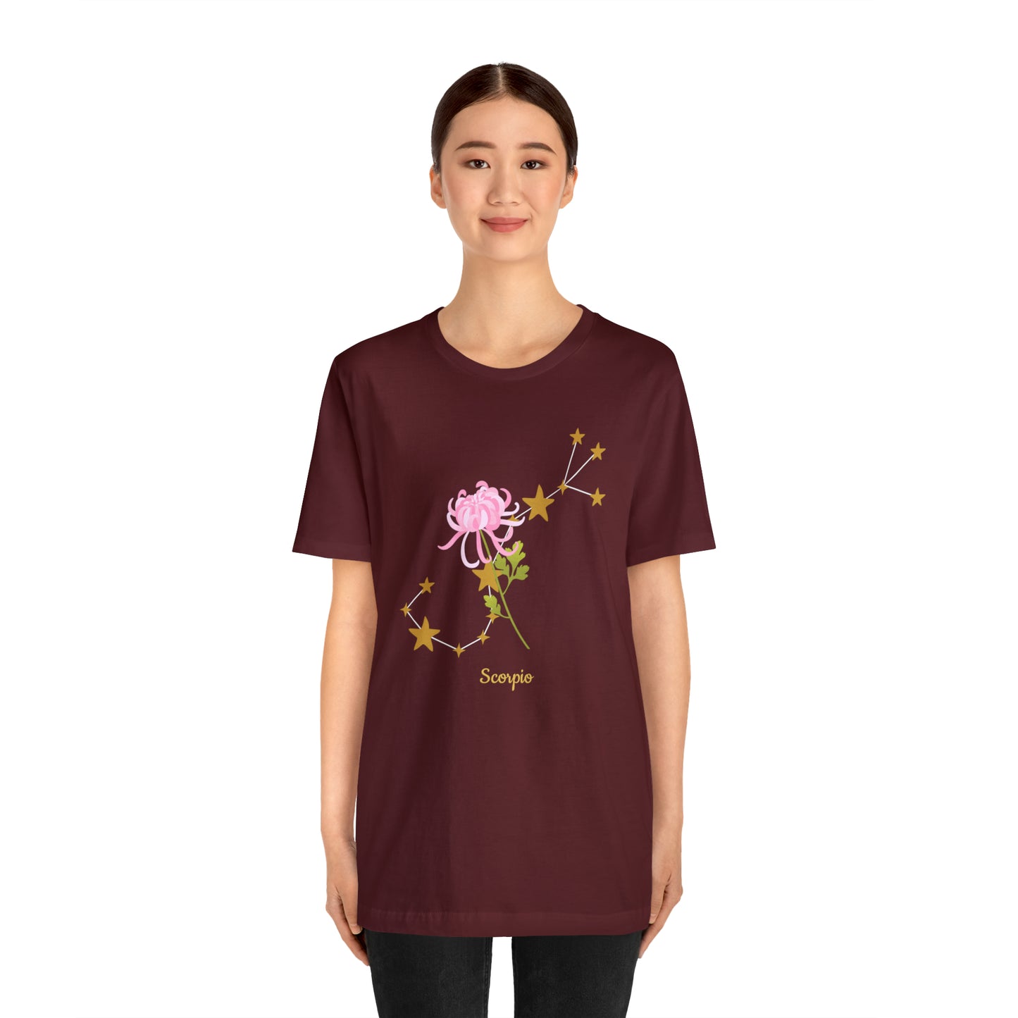 Scorpio Flower & Stars T-Shirt | Fun Scorpio T-Shirt | Zodiac T-Shirt | Zodiac Sign Shirt | Astrology | Star Sign | Unisex Jersey Short Sleeve Tee