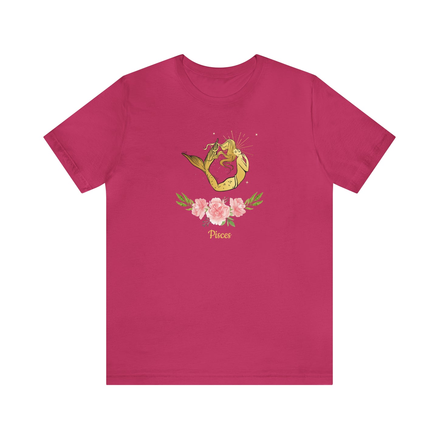Pisces Mermaid & Flowers T-Shirt | Fun Pisces T-Shirt | Zodiac T-Shirt | Zodiac Sign Shirt | Astrology | Star Sign | Unisex Jersey Short Sleeve Tee