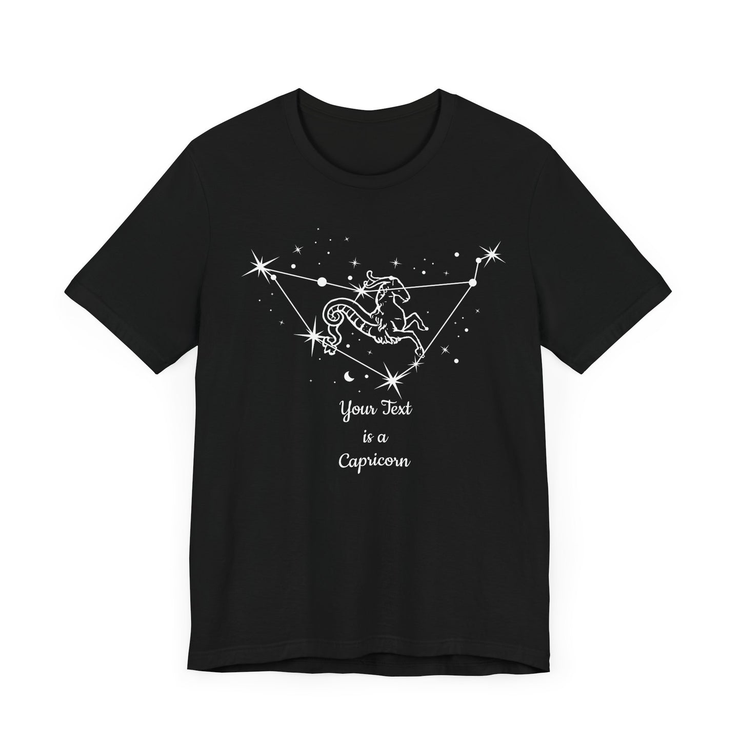 Your TEXT on Capricorn Goat White T-Shirt | Email Us Your Name to info@catchrisapparel.com | Zodiac T-Shirt | Zodiac Sign Shirt | Astrology | Star Sign | Unisex Jersey Short Sleeve Tee