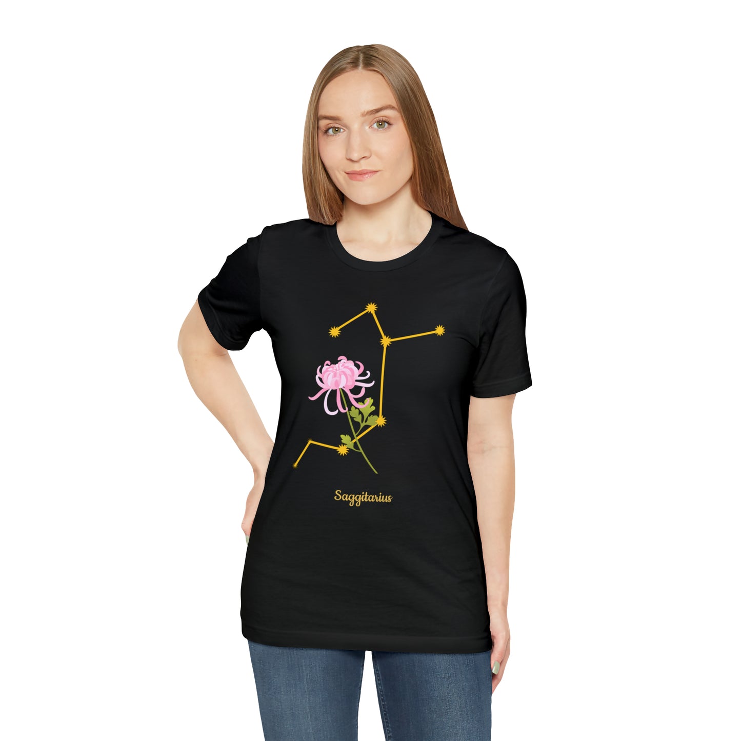 Sagittarius Flower & Stars T-Shirt | Fun Sagittarius T-Shirt | Zodiac T-Shirt | Zodiac Sign Shirt | Astrology | Star Sign | Unisex Jersey Short Sleeve Tee