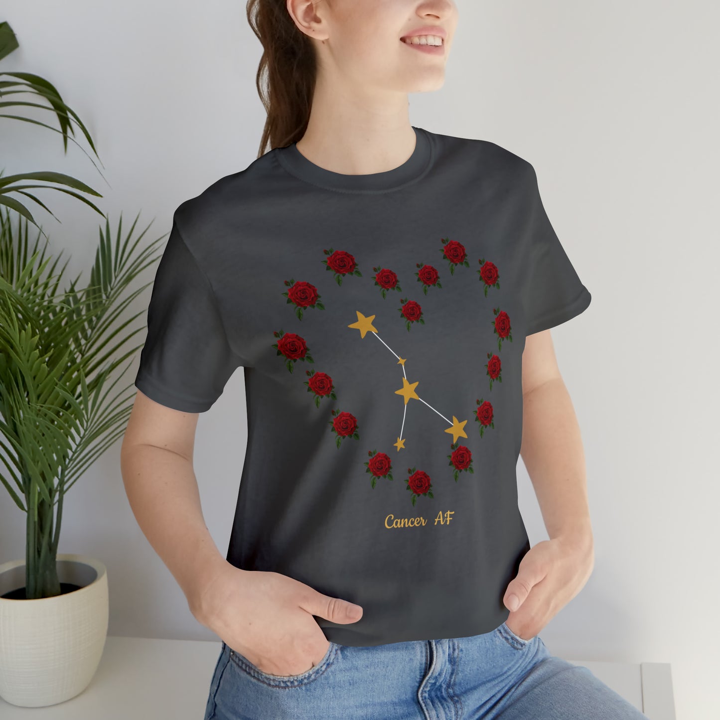 Cancer AF Rose T-Shirt | Fun Cancer T-Shirt | Zodiac T-Shirt | Zodiac Sign Shirt | Astrology | Star Sign | Unisex Jersey Short Sleeve Tee