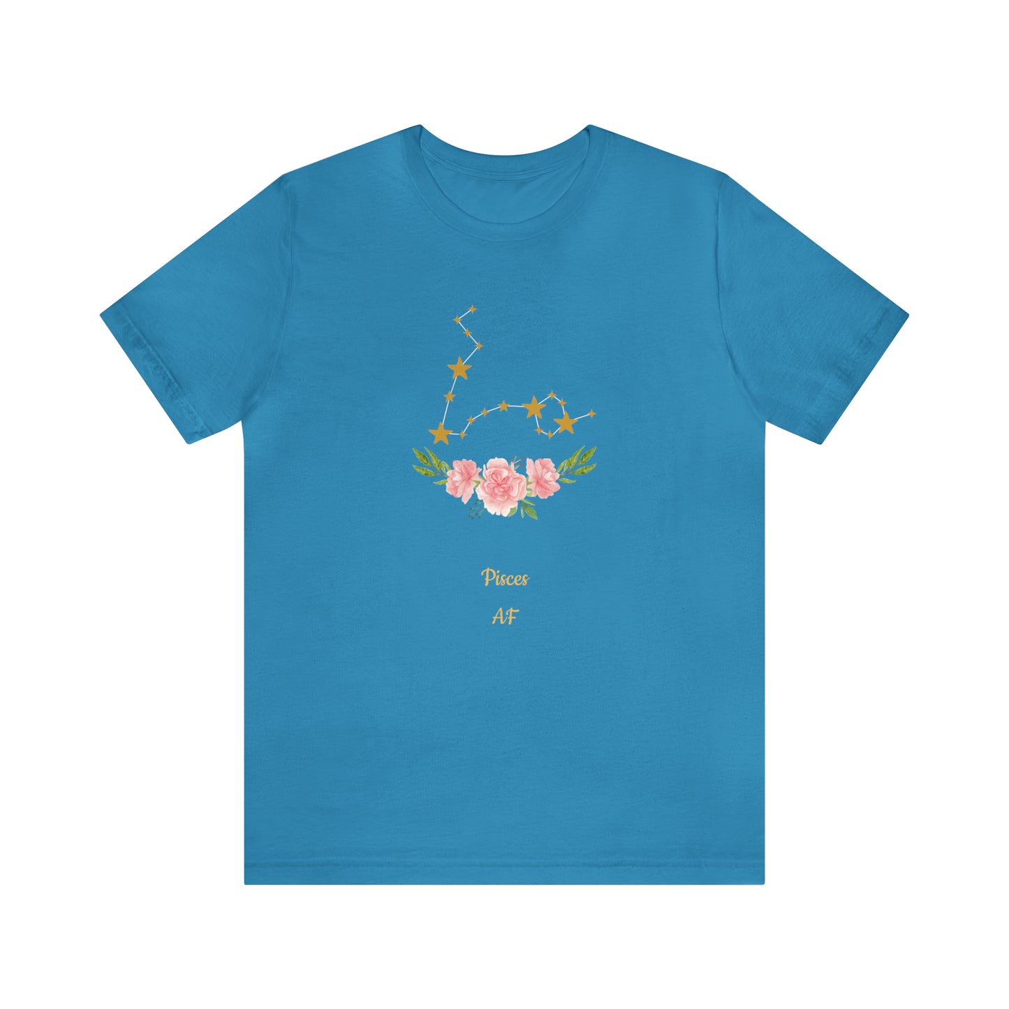 Pisces AF Star & Flowers T-Shirt | Fun Pisces T-Shirt | Zodiac T-Shirt | Zodiac Sign Shirt | Astrology | Star Sign | Unisex Jersey Short Sleeve Tee