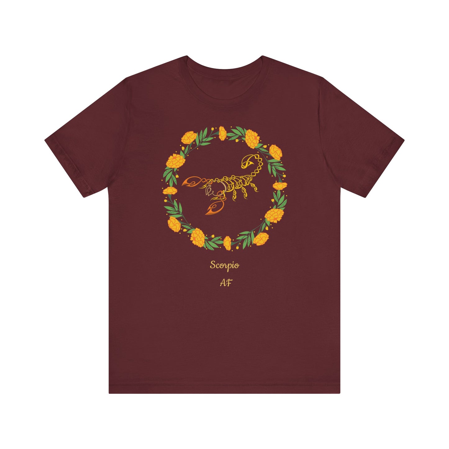 Scorpio AF Symbol & Garland T-Shirt | Fun Scorpio T-Shirt | Zodiac T-Shirt | Zodiac Sign Shirt | Astrology | Star Sign | Unisex Jersey Short Sleeve Tee