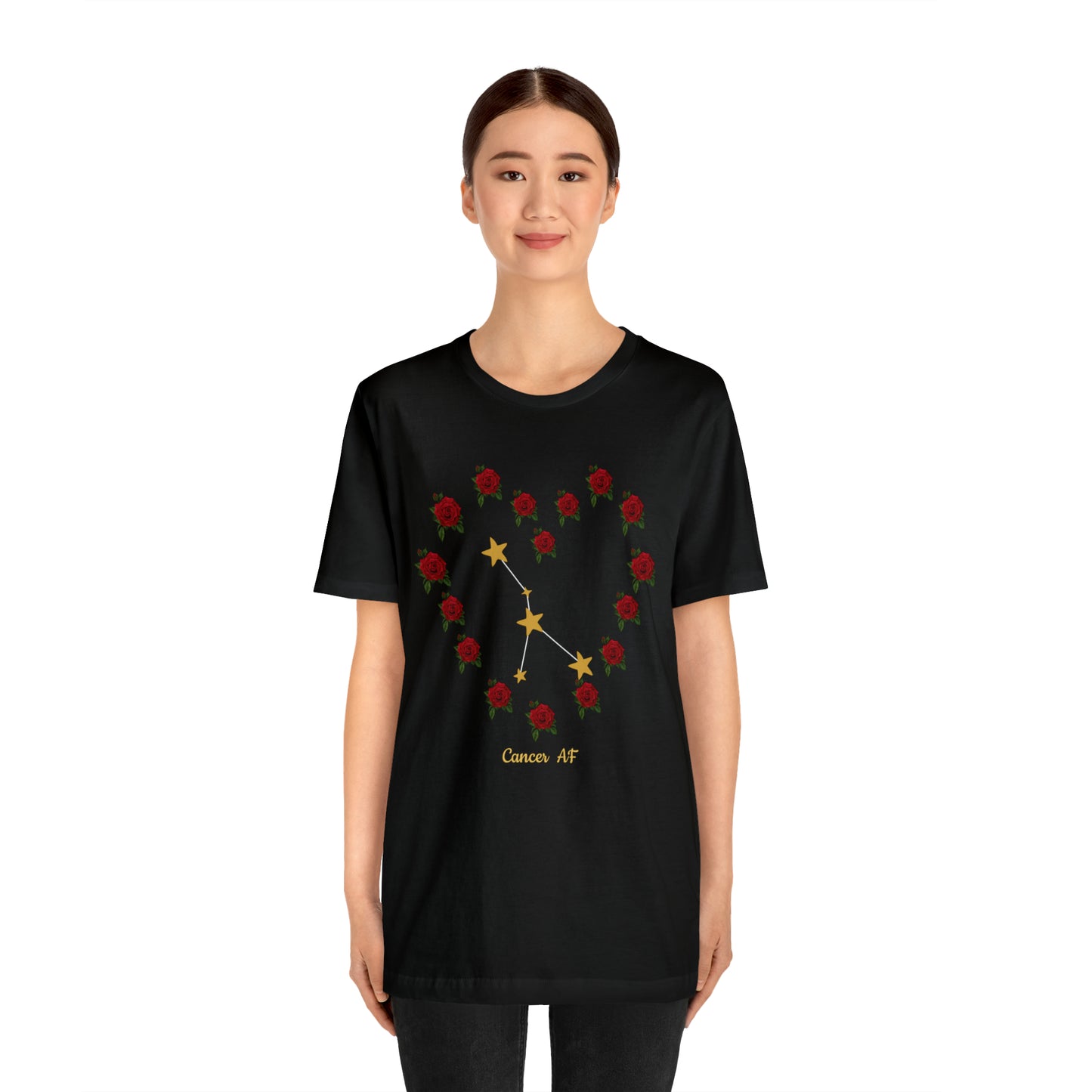 Cancer AF Rose T-Shirt | Fun Cancer T-Shirt | Zodiac T-Shirt | Zodiac Sign Shirt | Astrology | Star Sign | Unisex Jersey Short Sleeve Tee