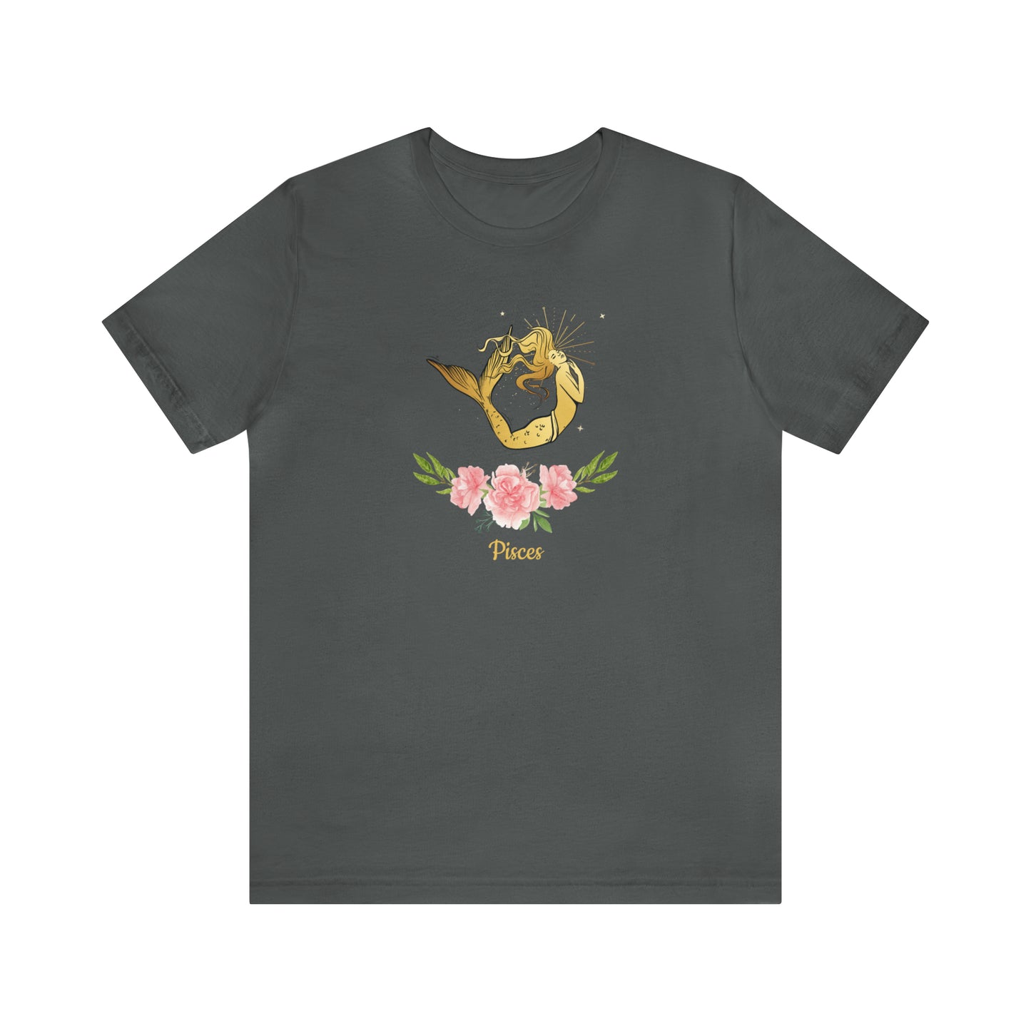 Pisces Mermaid & Flowers T-Shirt | Fun Pisces T-Shirt | Zodiac T-Shirt | Zodiac Sign Shirt | Astrology | Star Sign | Unisex Jersey Short Sleeve Tee