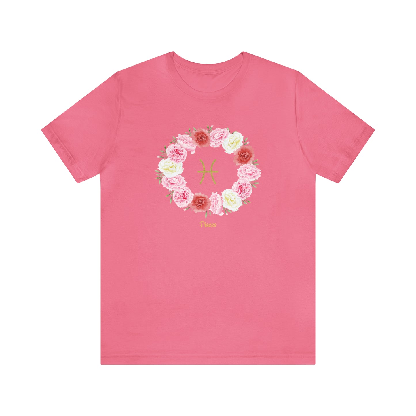 Pisces Symbol & Flowers Garland T-Shirt | Fun Pisces T-Shirt | Zodiac T-Shirt | Zodiac Sign Shirt | Astrology | Star Sign | Unisex Jersey Short Sleeve Tee