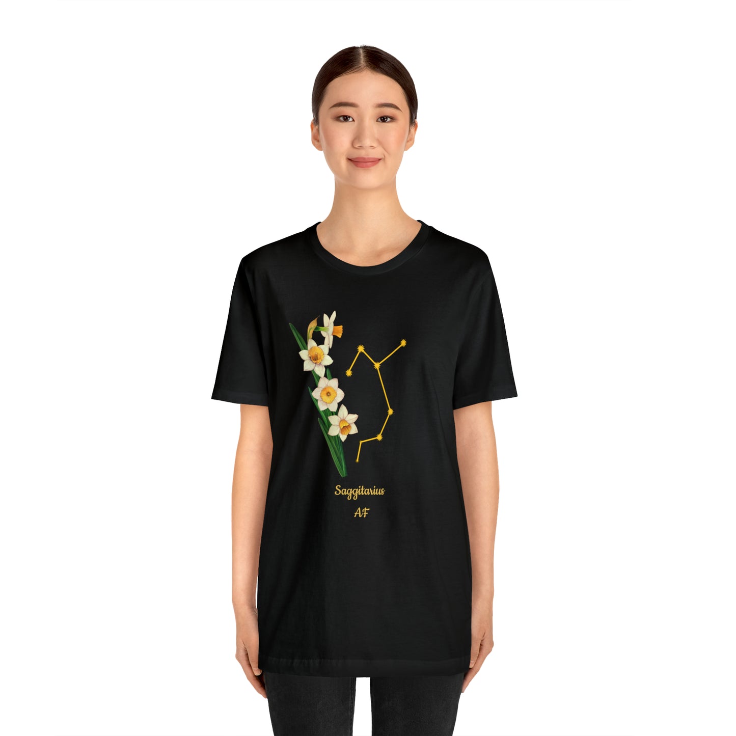 Sagittarius Daffodil Bunch & Stars AF T-Shirt | Fun Sagittarius T-Shirt | Zodiac T-Shirt | Zodiac Sign Shirt | Astrology | Star Sign | Unisex Jersey Short Sleeve Tee