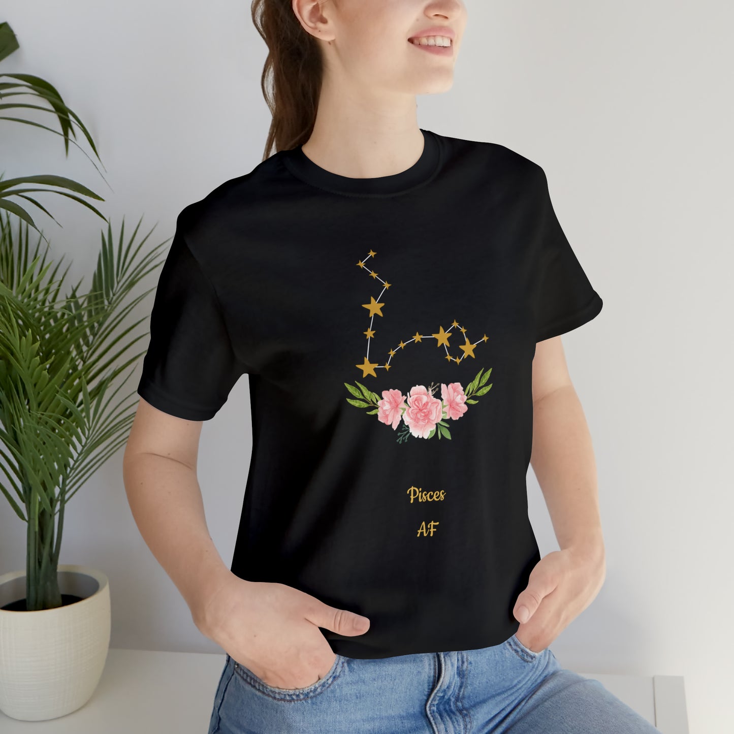 Pisces AF Star & Flowers T-Shirt | Fun Pisces T-Shirt | Zodiac T-Shirt | Zodiac Sign Shirt | Astrology | Star Sign | Unisex Jersey Short Sleeve Tee