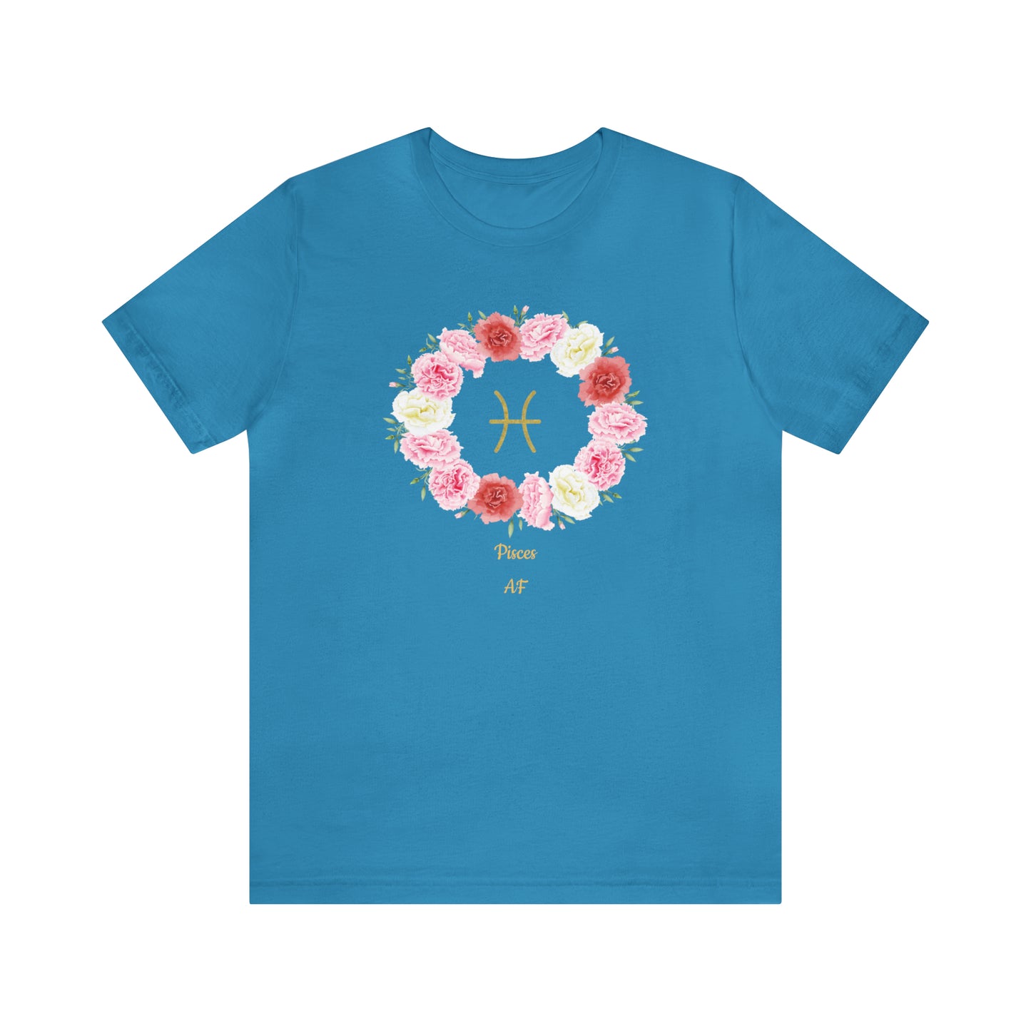Pisces Symbol & Flowers Garland AF T-Shirt | Fun Pisces T-Shirt | Zodiac T-Shirt | Zodiac Sign Shirt | Astrology | Star Sign | Unisex Jersey Short Sleeve Tee