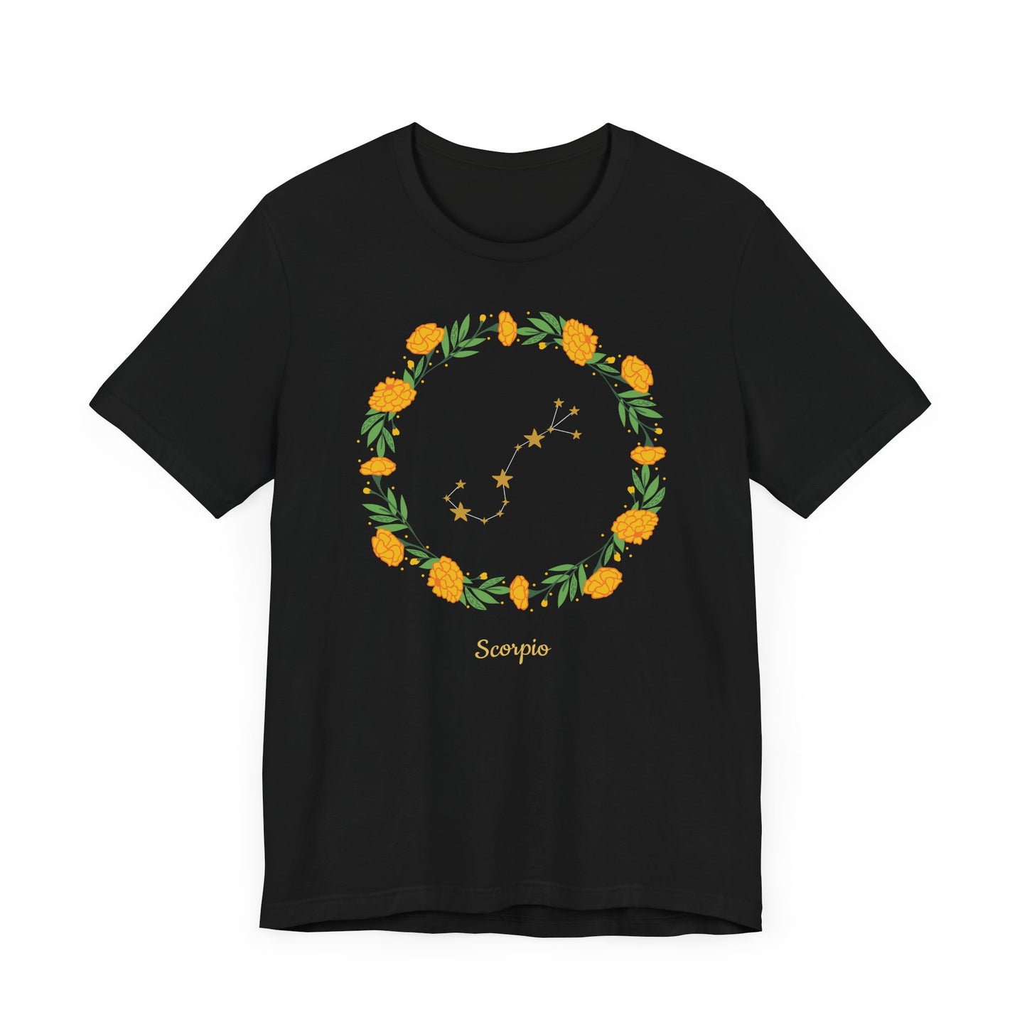 Scorpio Stars & Garland T-Shirt | Fun Scorpio T-Shirt | Zodiac T-Shirt | Zodiac Sign Shirt | Astrology | Star Sign | Unisex Jersey Short Sleeve Tee