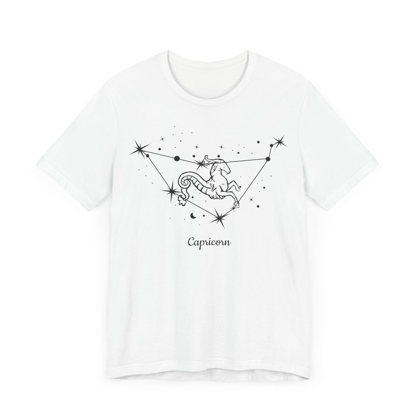 Capricorn Goat and Star Map Black T-Shirt | Fun Capricorn T-Shirt | Zodiac T-Shirt | Zodiac Sign Shirt | Astrology | Star Sign | Unisex Jersey Short Sleeve Tee