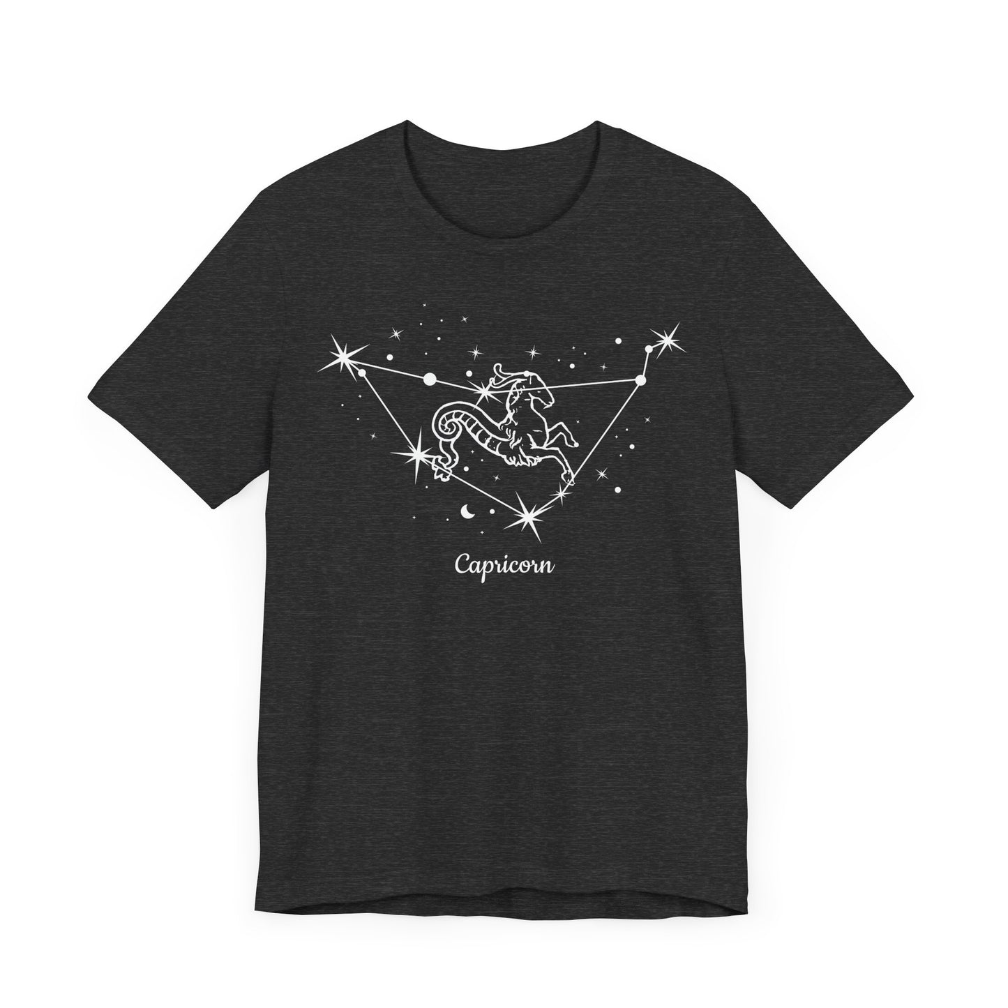 Capricorn Goat and Star Map White T-Shirt | Fun Capricorn T-Shirt | Zodiac T-Shirt | Zodiac Sign Shirt | Astrology | Star Sign | Unisex Jersey Short Sleeve Tee