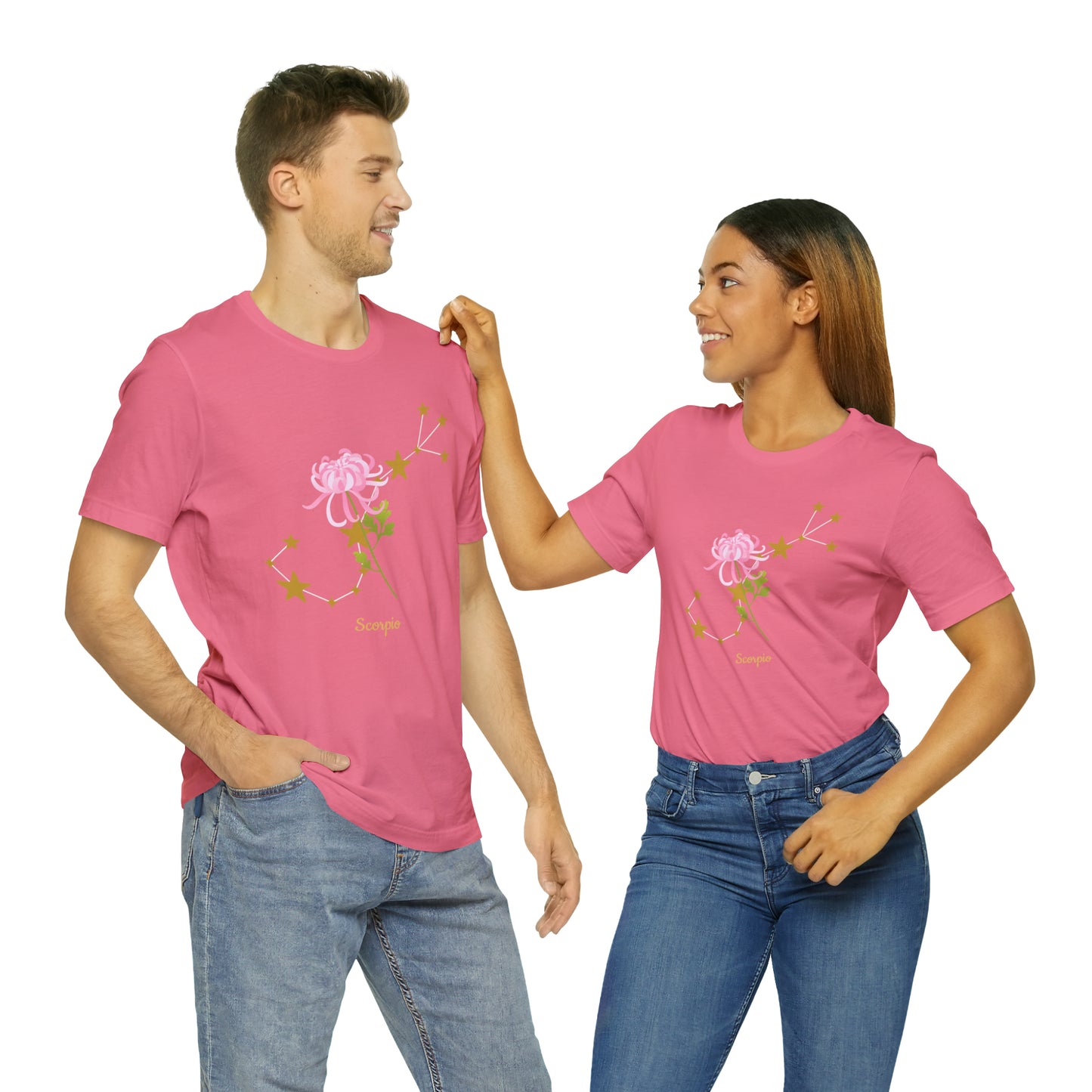 Scorpio Flower & Stars T-Shirt | Fun Scorpio T-Shirt | Zodiac T-Shirt | Zodiac Sign Shirt | Astrology | Star Sign | Unisex Jersey Short Sleeve Tee
