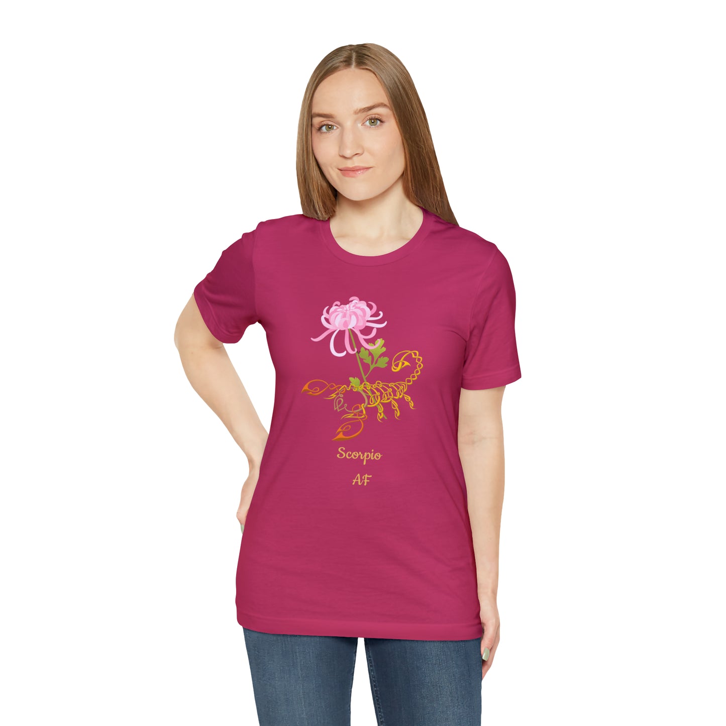 Scorpion & Flower AF T-Shirt | Fun Scorpio T-Shirt | Zodiac T-Shirt | Zodiac Sign Shirt | Astrology | Star Sign | Unisex Jersey Short Sleeve Tee