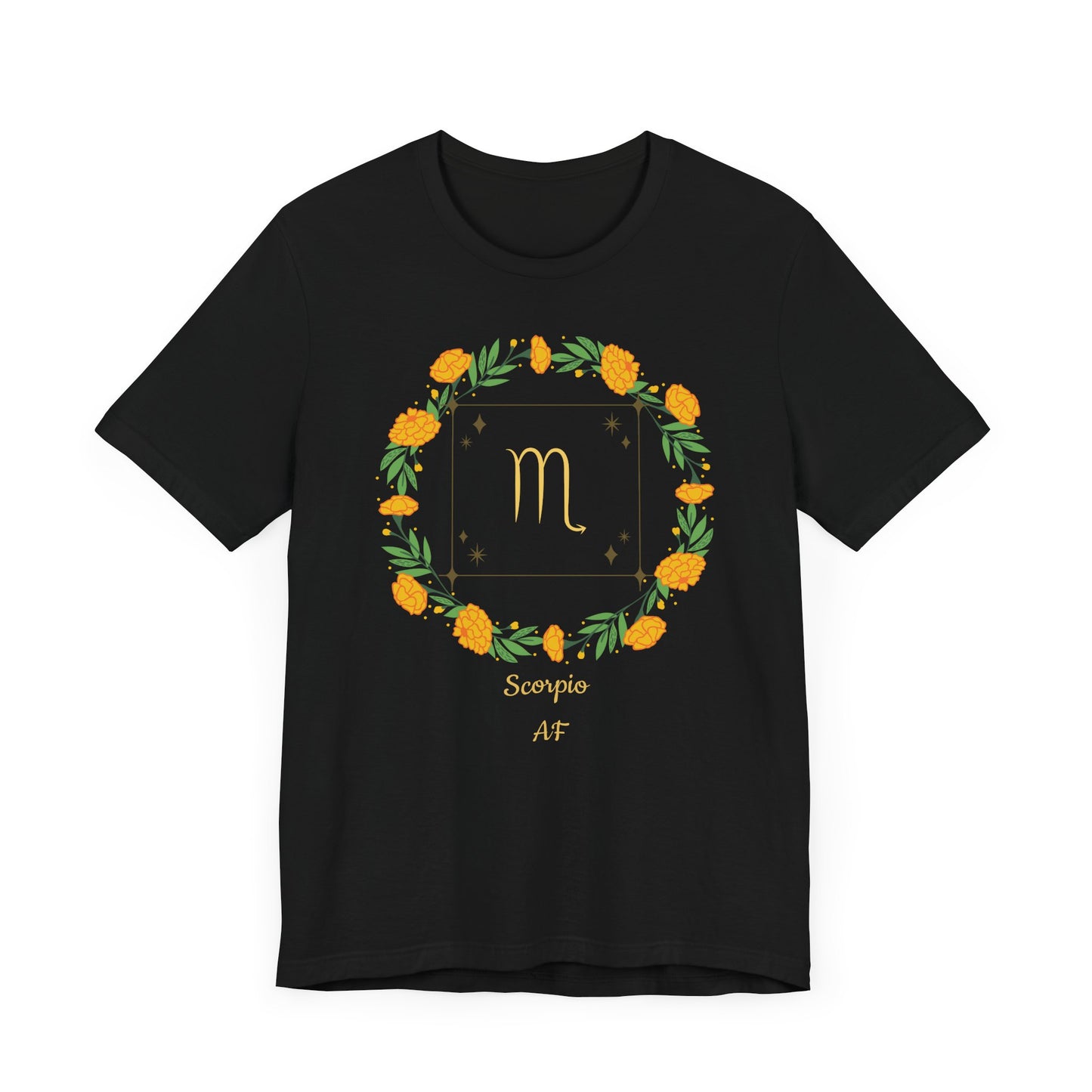 Scorpio AF Garland & Symbol T-Shirt | Fun Scorpio T-Shirt | Zodiac T-Shirt | Zodiac Sign Shirt | Astrology | Star Sign | Unisex Jersey Short Sleeve Tee