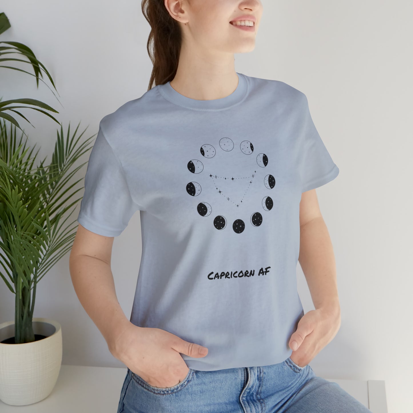 Capricorn AF Moon Phase T-Shirt | Fun Capricorn T-Shirt | Zodiac T-Shirt | Zodiac Sign Shirt | Astrology | Star Sign | Unisex Jersey Short Sleeve Tee