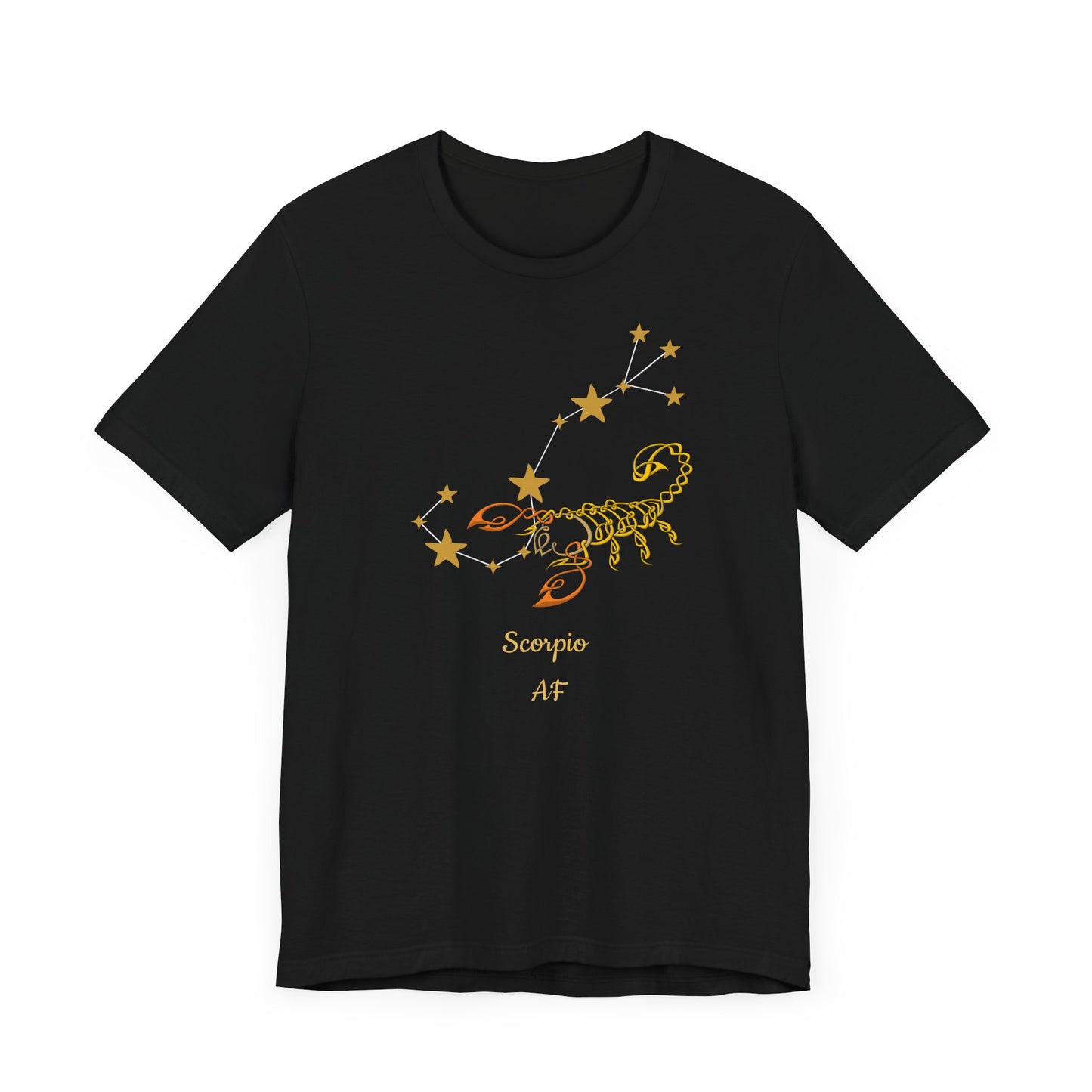 Scorpio AF Stars & Scorpion Symbol T-Shirt | Fun Scorpio T-Shirt | Zodiac T-Shirt | Zodiac Sign Shirt | Astrology | Star Sign | Unisex Jersey Short Sleeve Tee