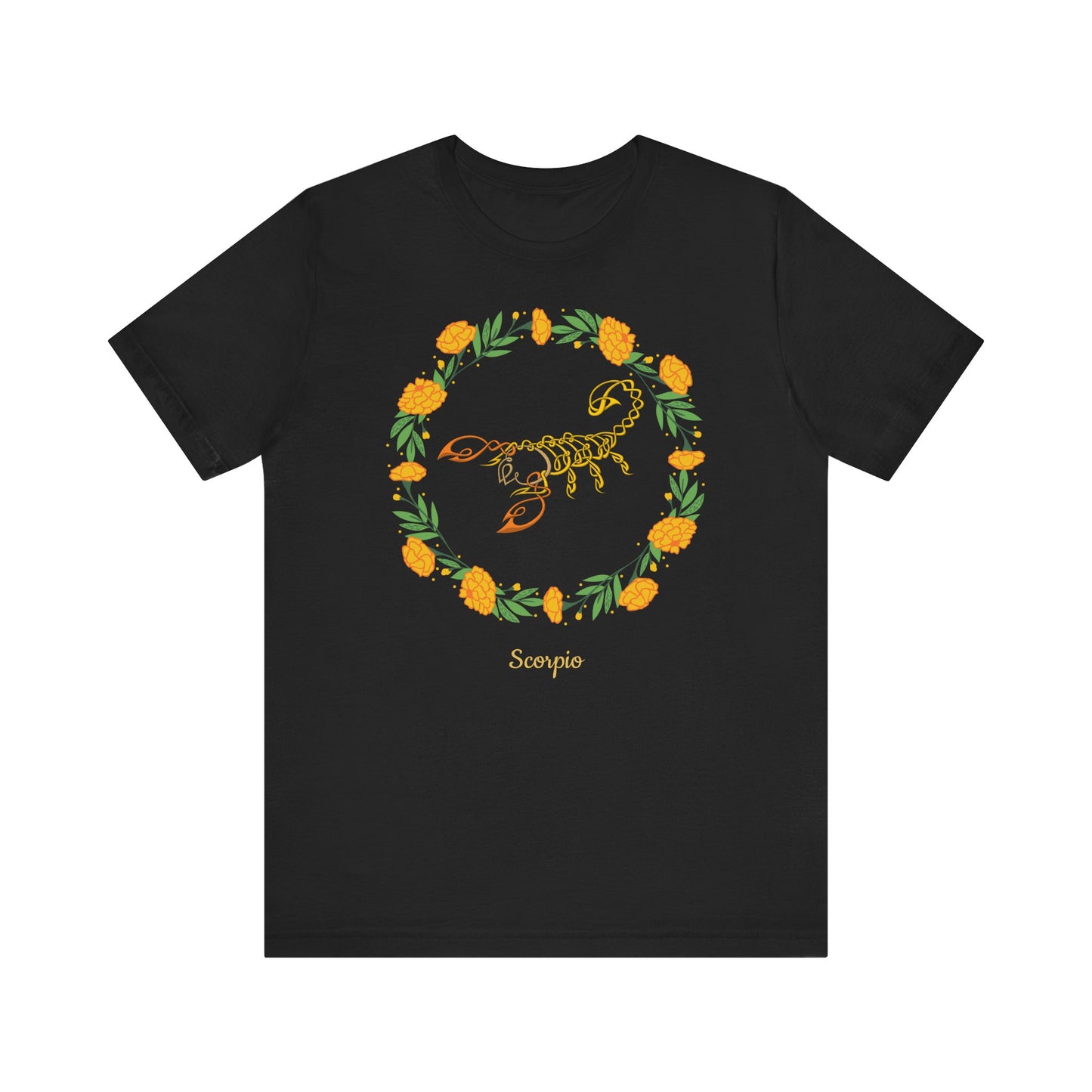 Scorpio Symbol & Garland T-Shirt | Fun Scorpio T-Shirt | Zodiac T-Shirt | Zodiac Sign Shirt | Astrology | Star Sign | Unisex Jersey Short Sleeve Tee