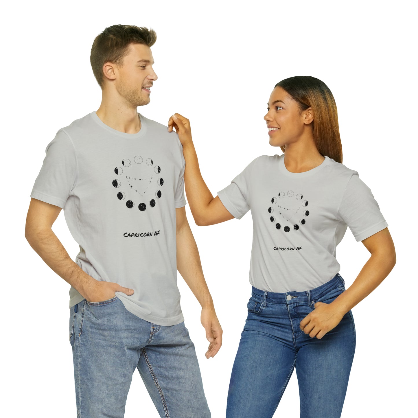 Capricorn AF Moon Phase T-Shirt | Fun Capricorn T-Shirt | Zodiac T-Shirt | Zodiac Sign Shirt | Astrology | Star Sign | Unisex Jersey Short Sleeve Tee