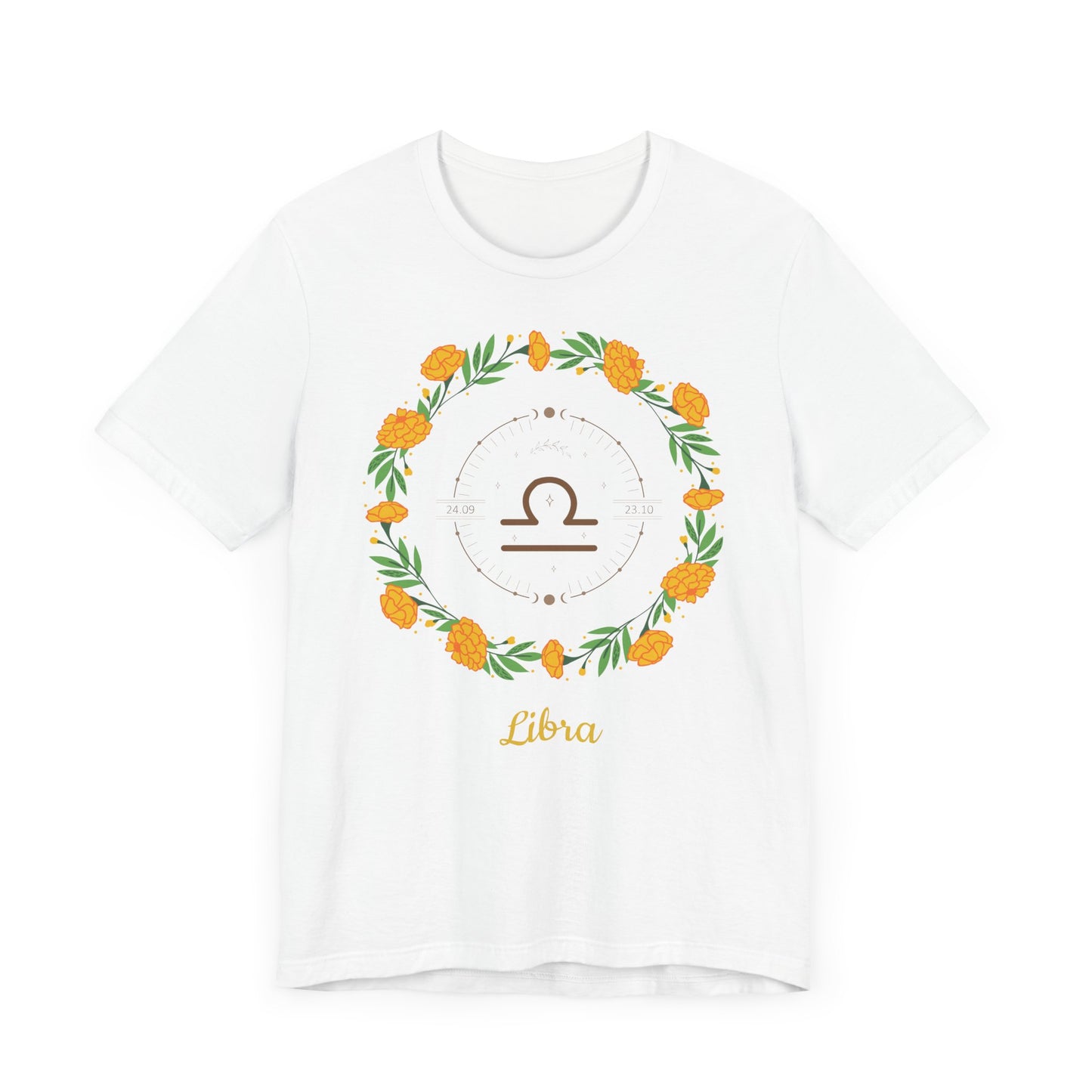 Libra Symbol and Garland T-Shirt | Fun Libra T-Shirt | Zodiac T-Shirt | Zodiac Sign Shirt | Astrology | Star Sign | Unisex Jersey Short Sleeve Tee