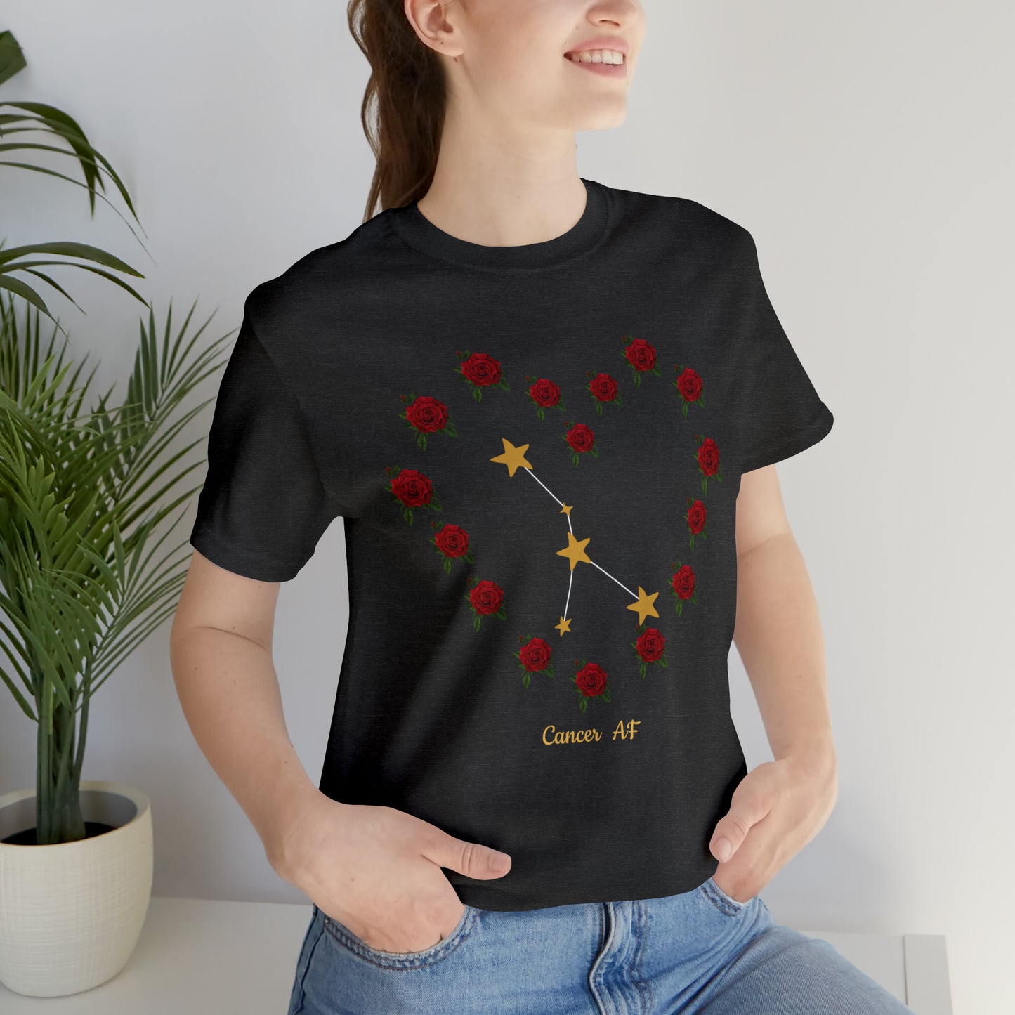 Cancer AF Rose T-Shirt | Fun Cancer T-Shirt | Zodiac T-Shirt | Zodiac Sign Shirt | Astrology | Star Sign | Unisex Jersey Short Sleeve Tee