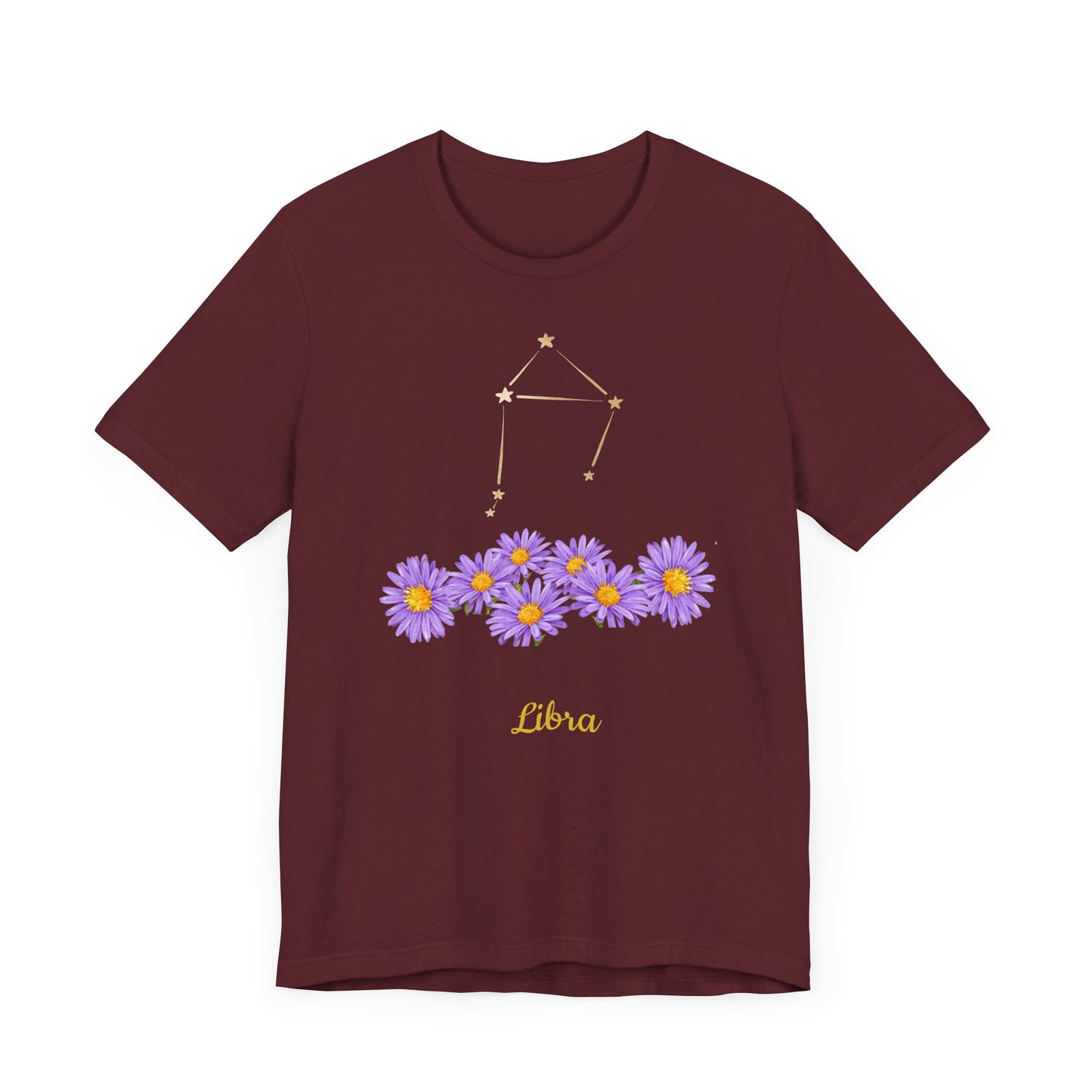 Libra Stars & Flowers T-Shirt And Stars | Fun Libra T-Shirt | Zodiac T-Shirt | Zodiac Sign Shirt | Astrology | Star Sign | Unisex Jersey Short Sleeve Tee