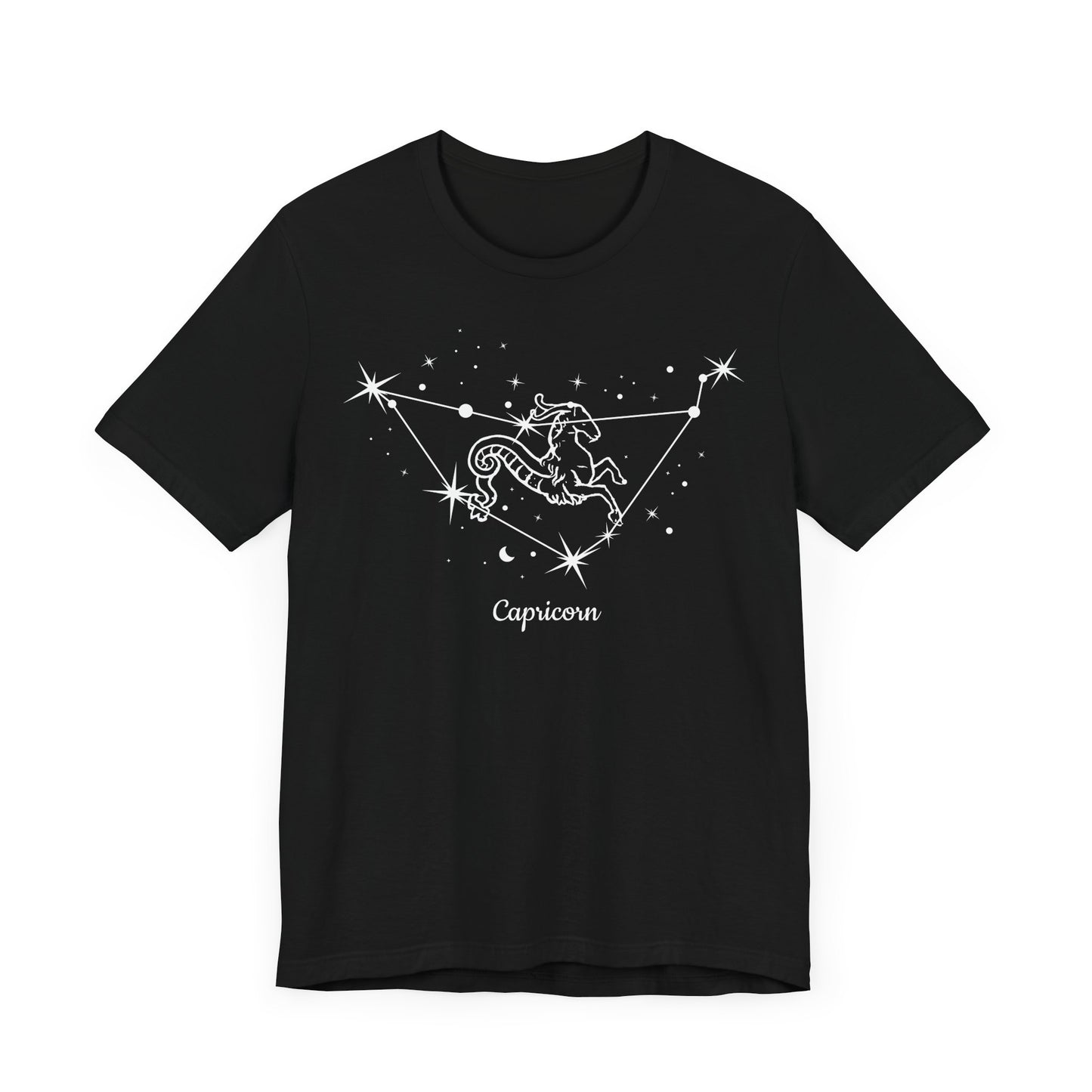 Capricorn Goat and Star Map White T-Shirt | Fun Capricorn T-Shirt | Zodiac T-Shirt | Zodiac Sign Shirt | Astrology | Star Sign | Unisex Jersey Short Sleeve Tee