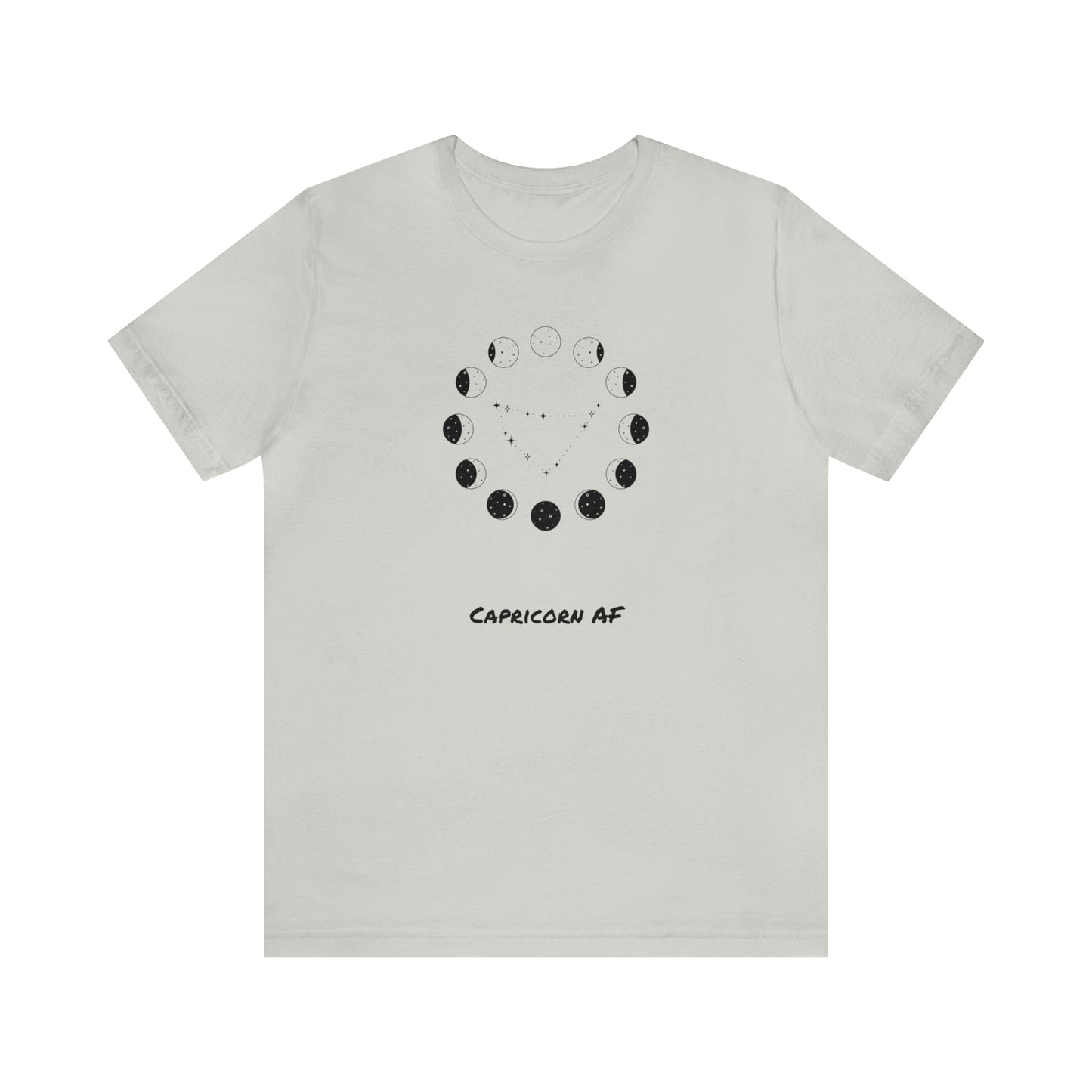 Capricorn AF Moon Phase T-Shirt | Fun Capricorn T-Shirt | Zodiac T-Shirt | Zodiac Sign Shirt | Astrology | Star Sign | Unisex Jersey Short Sleeve Tee