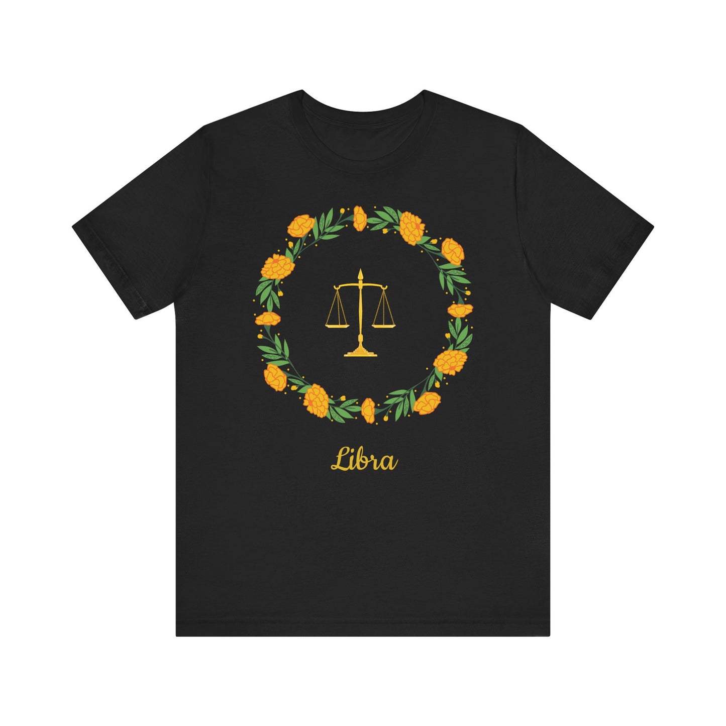 Libra Scales and Garland T-Shirt | Fun Libra T-Shirt | Zodiac T-Shirt | Zodiac Sign Shirt | Astrology | Star Sign | Unisex Jersey Short Sleeve Tee