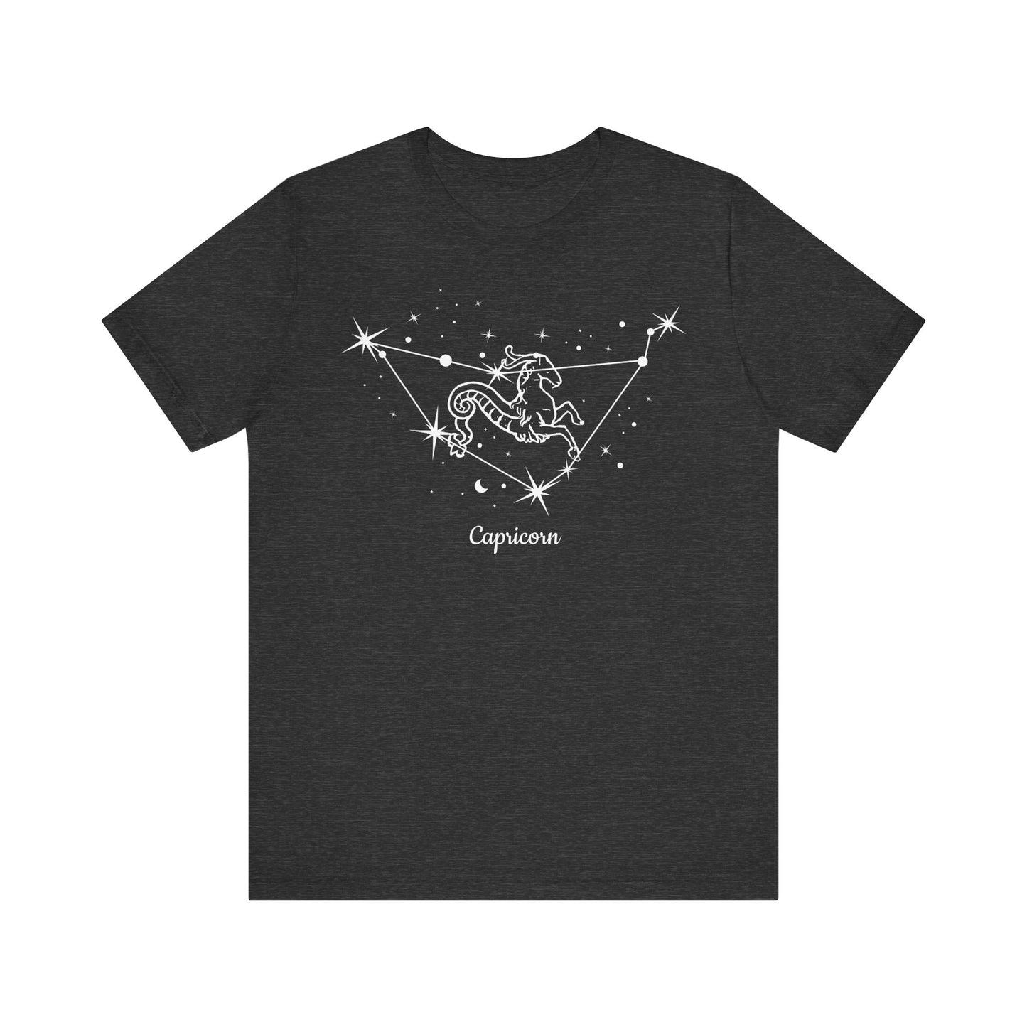 Capricorn Goat and Star Map White T-Shirt | Fun Capricorn T-Shirt | Zodiac T-Shirt | Zodiac Sign Shirt | Astrology | Star Sign | Unisex Jersey Short Sleeve Tee