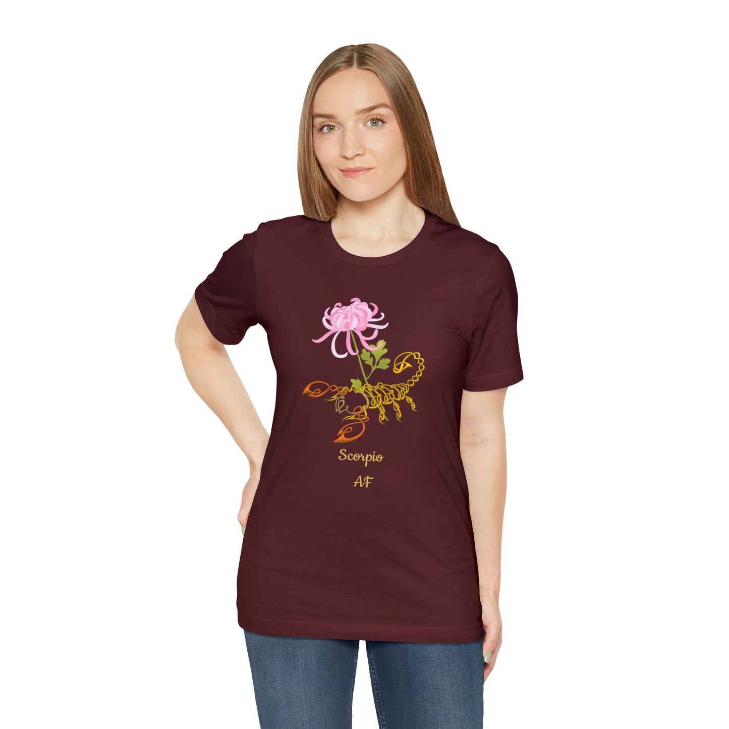 Scorpion & Flower AF T-Shirt | Fun Scorpio T-Shirt | Zodiac T-Shirt | Zodiac Sign Shirt | Astrology | Star Sign | Unisex Jersey Short Sleeve Tee