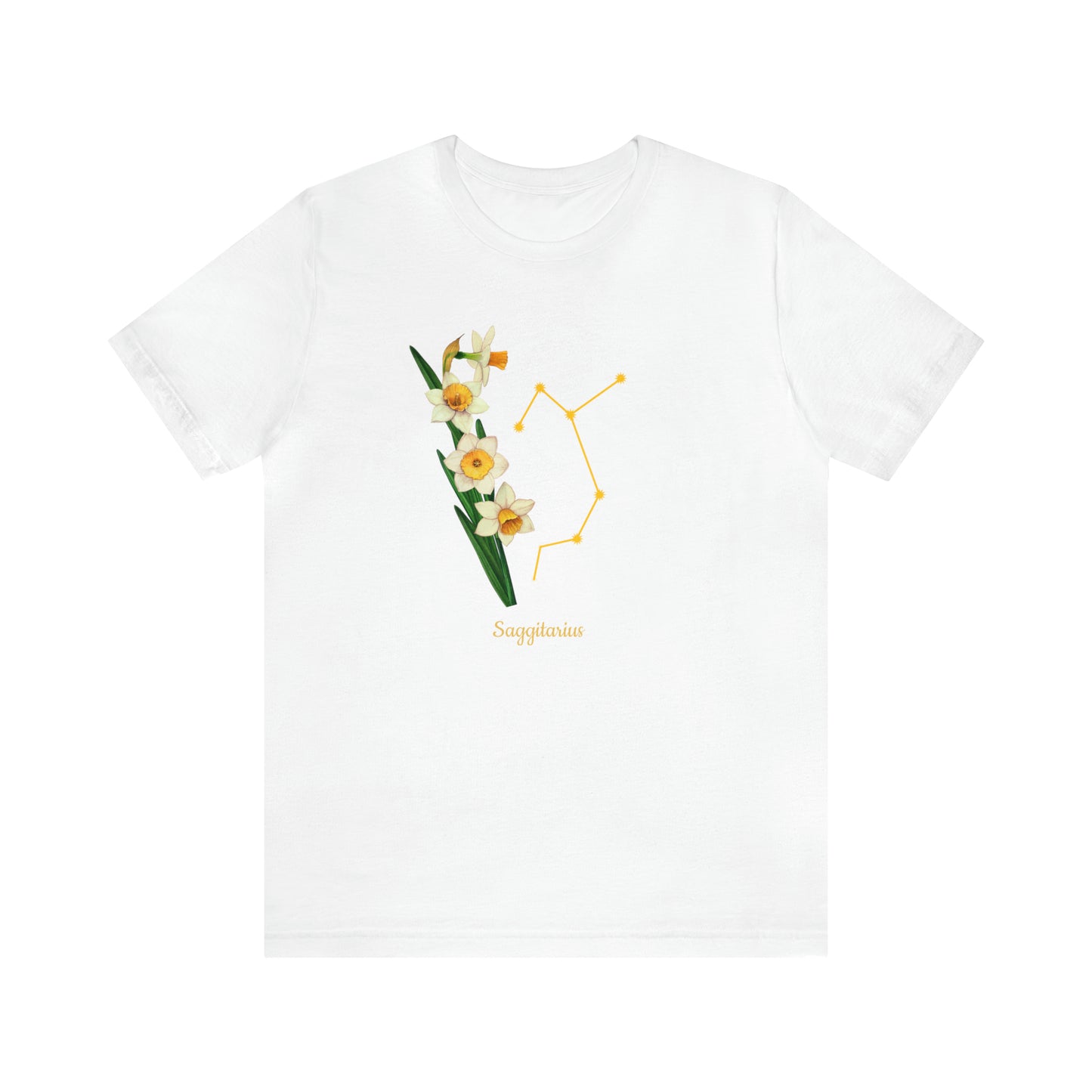 Sagittarius Daffodil Bunch & Stars T-Shirt | Fun Sagittarius T-Shirt | Zodiac T-Shirt | Zodiac Sign Shirt | Astrology | Star Sign | Unisex Jersey Short Sleeve Tee