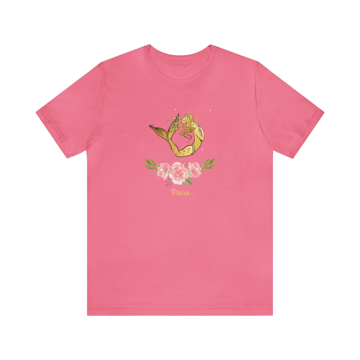 Pisces Mermaid & Flowers T-Shirt | Fun Pisces T-Shirt | Zodiac T-Shirt | Zodiac Sign Shirt | Astrology | Star Sign | Unisex Jersey Short Sleeve Tee