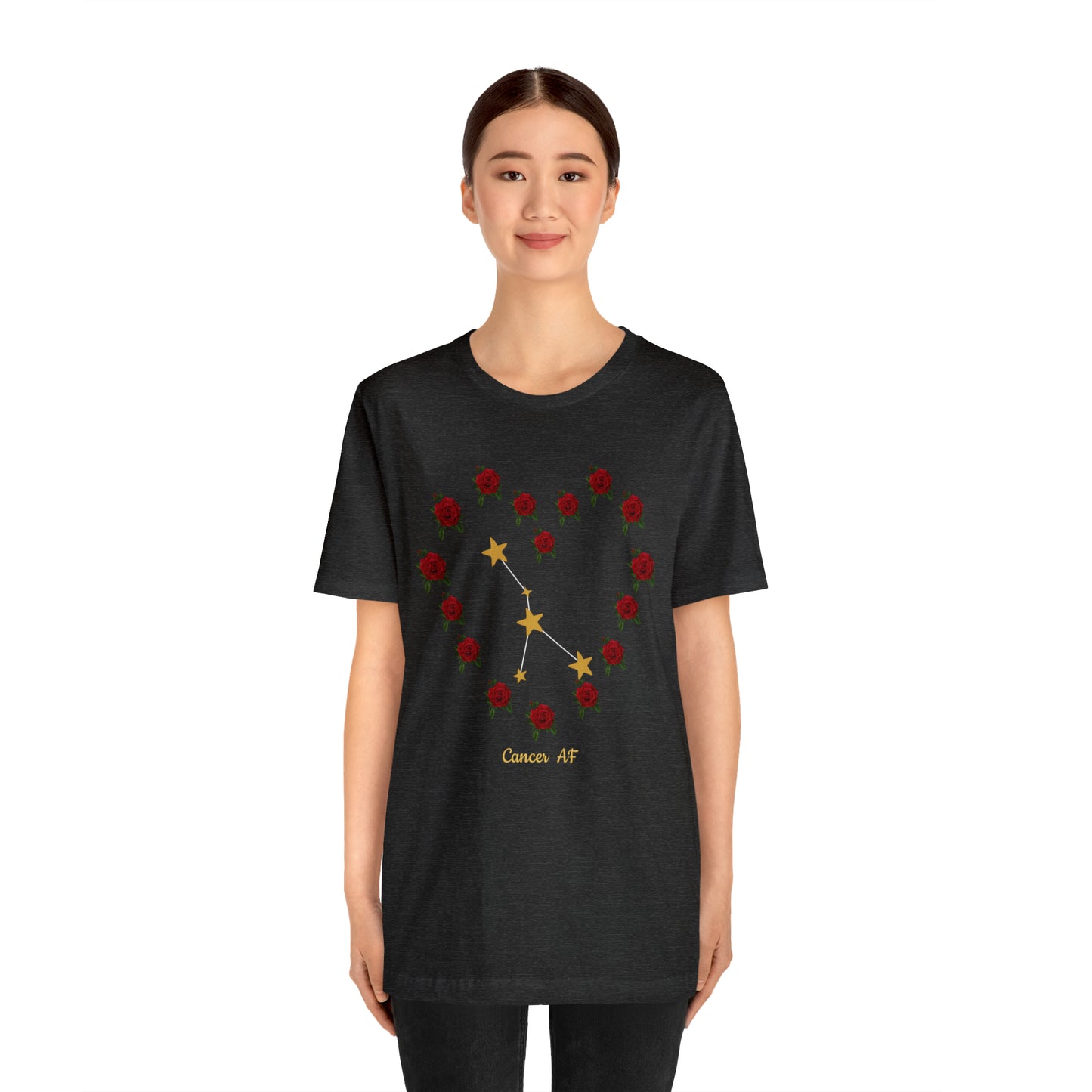 Cancer AF Rose T-Shirt | Fun Cancer T-Shirt | Zodiac T-Shirt | Zodiac Sign Shirt | Astrology | Star Sign | Unisex Jersey Short Sleeve Tee