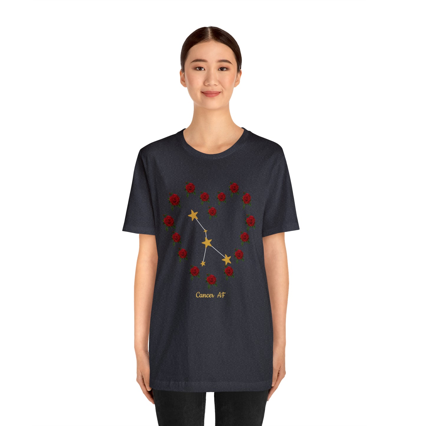 Cancer AF Rose T-Shirt | Fun Cancer T-Shirt | Zodiac T-Shirt | Zodiac Sign Shirt | Astrology | Star Sign | Unisex Jersey Short Sleeve Tee