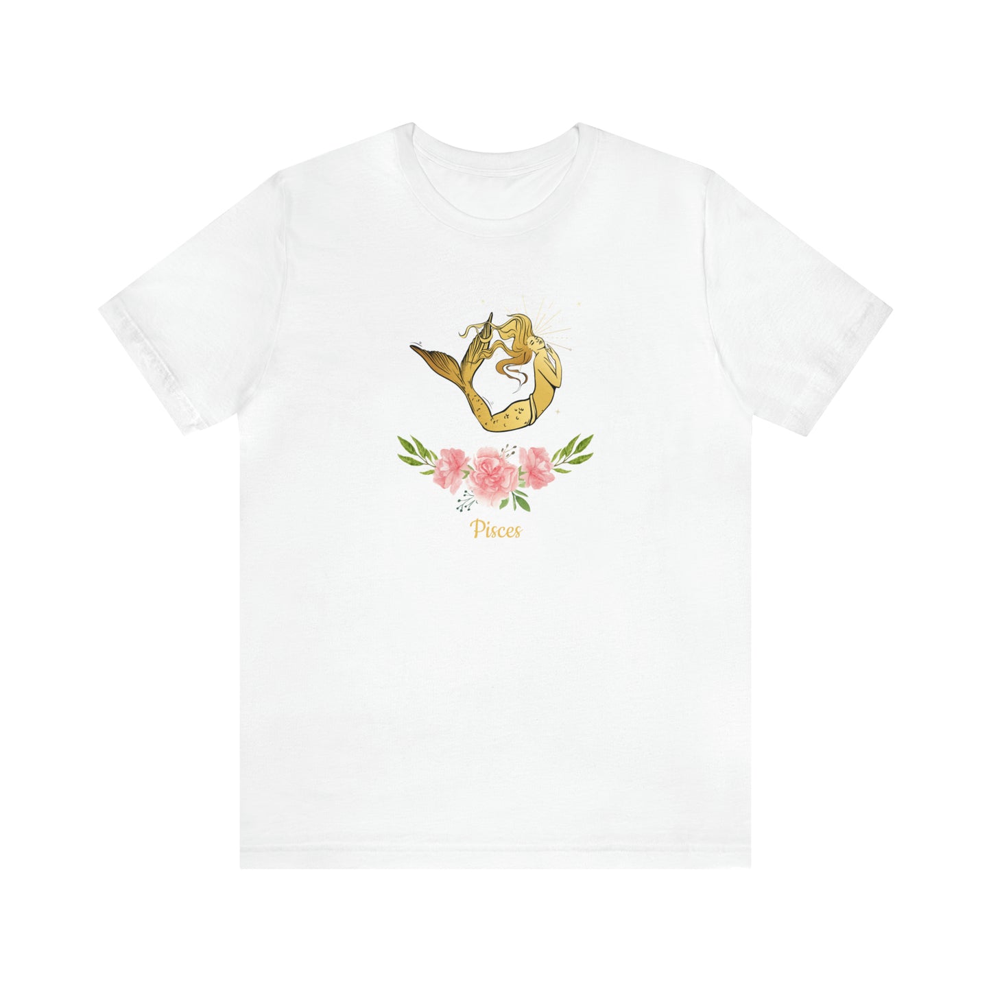 Pisces Mermaid & Flowers T-Shirt | Fun Pisces T-Shirt | Zodiac T-Shirt | Zodiac Sign Shirt | Astrology | Star Sign | Unisex Jersey Short Sleeve Tee