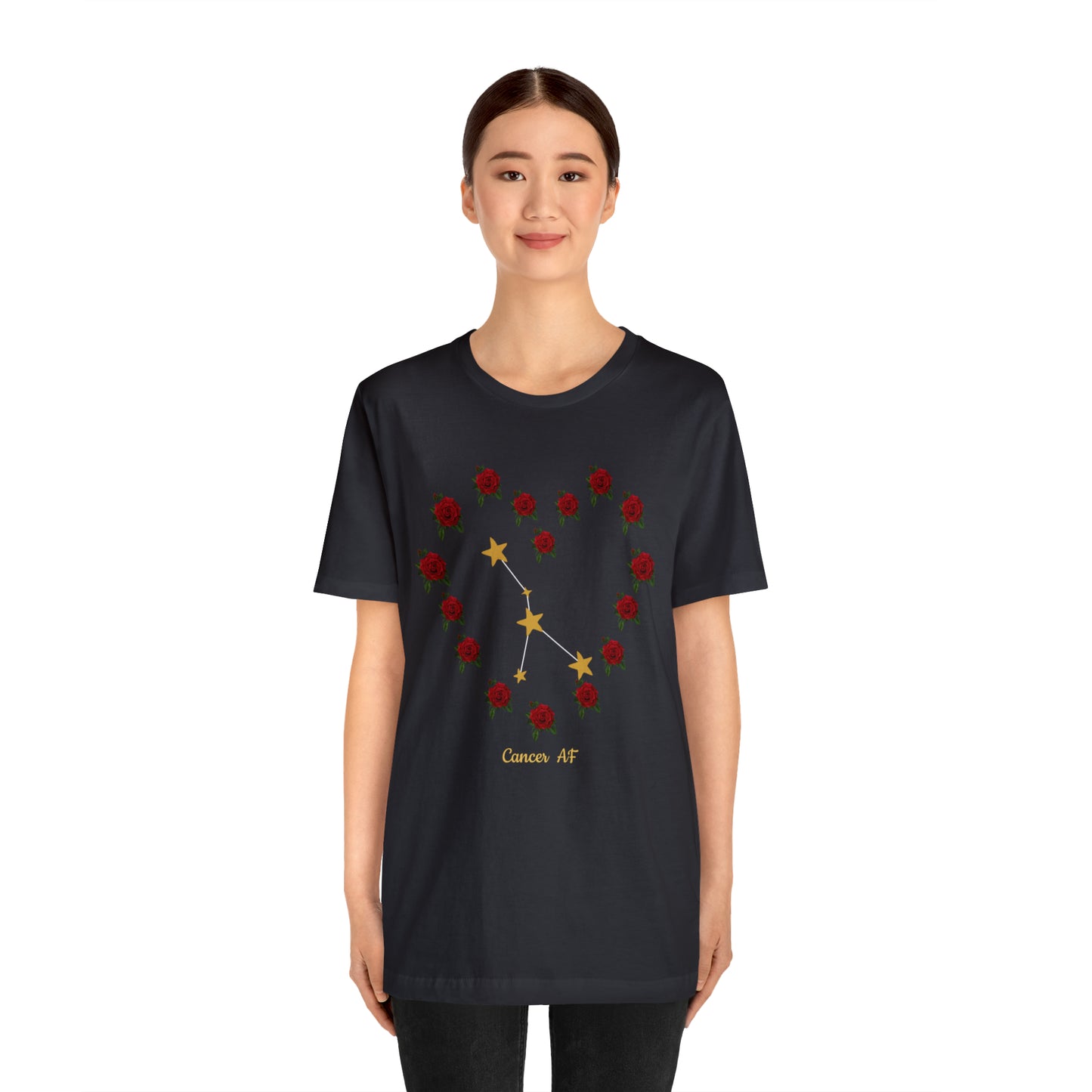 Cancer AF Rose T-Shirt | Fun Cancer T-Shirt | Zodiac T-Shirt | Zodiac Sign Shirt | Astrology | Star Sign | Unisex Jersey Short Sleeve Tee