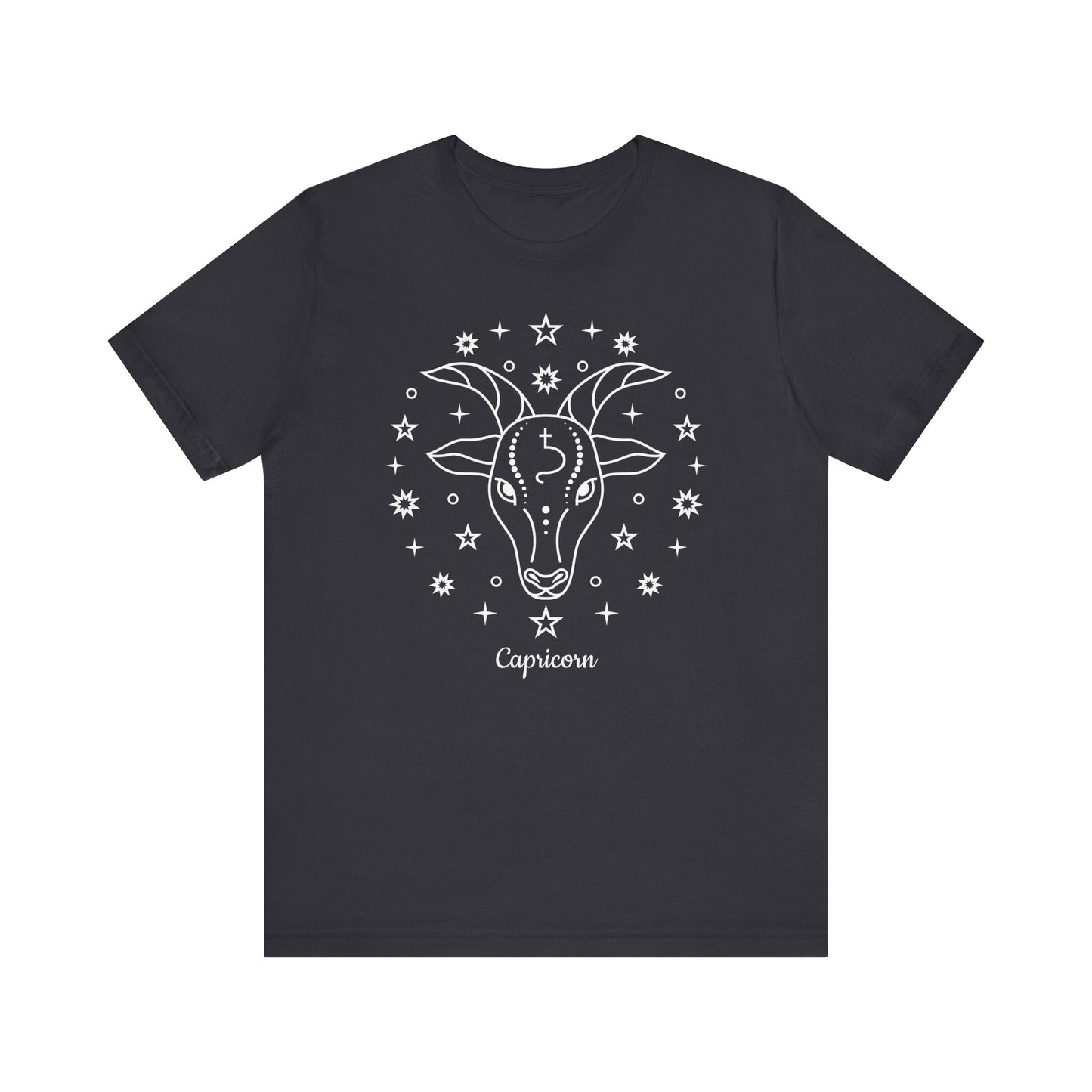 Capricorn Symbols White T-Shirt | Fun Capricorn T-Shirt | Zodiac T-Shirt | Zodiac Sign Shirt | Astrology | Star Sign | Unisex Jersey Short Sleeve Tee