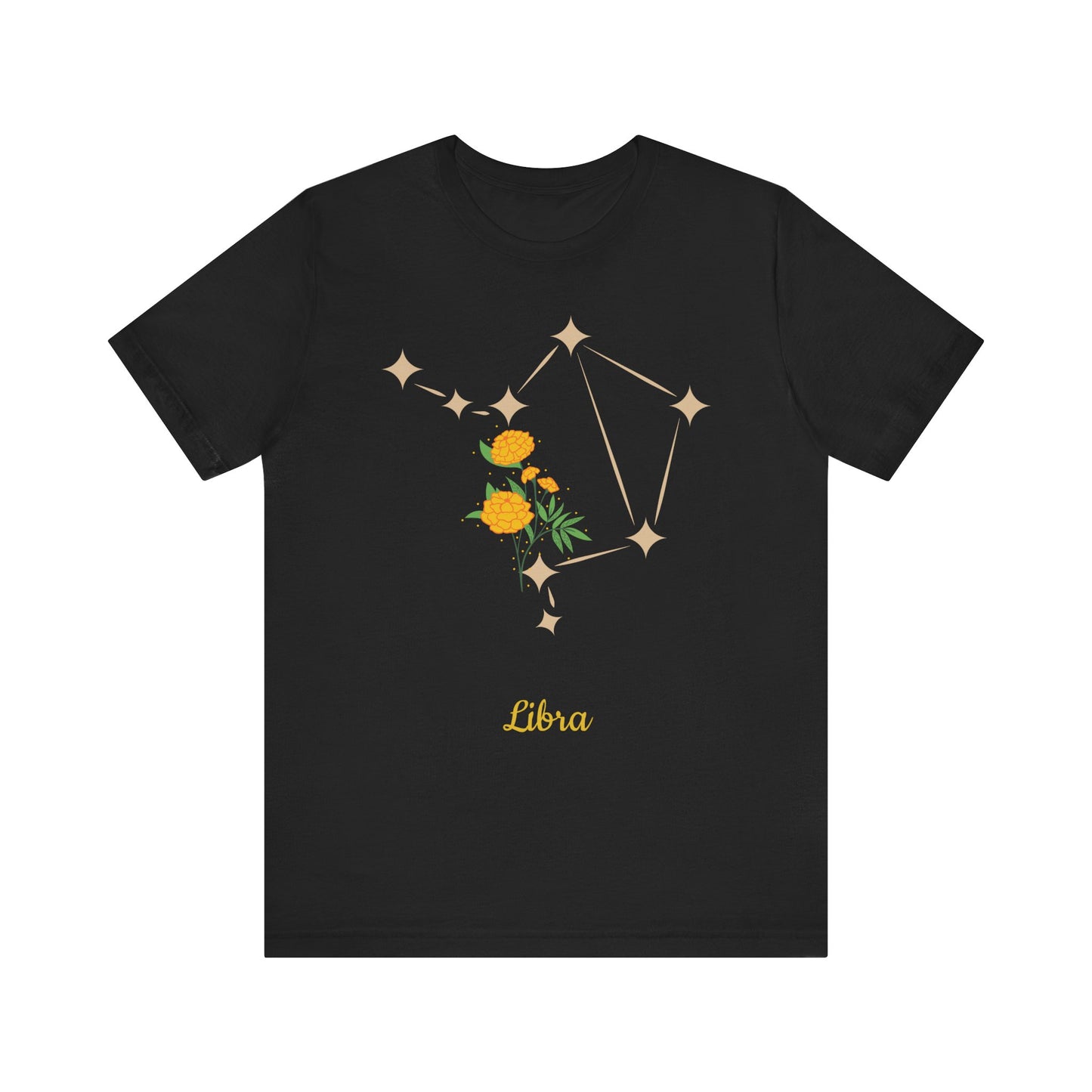 Libra Star Sign and Yellow Flower T-Shirt | Fun Virgo T-Shirt | Zodiac T-Shirt | Zodiac Sign Shirt | Astrology | Star Sign | Unisex Jersey Short Sleeve Tee