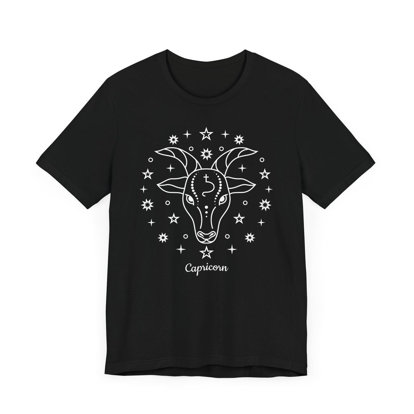 Capricorn Symbols White T-Shirt | Fun Capricorn T-Shirt | Zodiac T-Shirt | Zodiac Sign Shirt | Astrology | Star Sign | Unisex Jersey Short Sleeve Tee