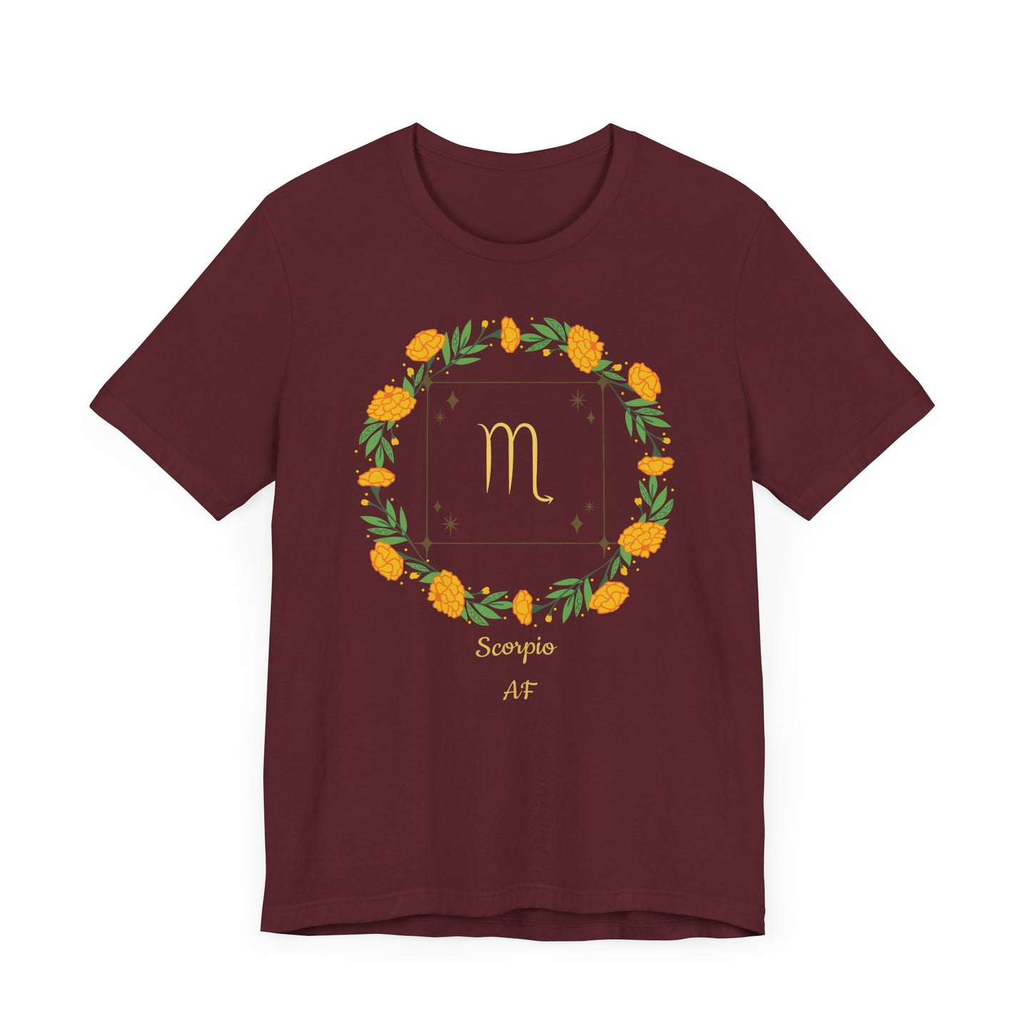 Scorpio AF Garland & Symbol T-Shirt | Fun Scorpio T-Shirt | Zodiac T-Shirt | Zodiac Sign Shirt | Astrology | Star Sign | Unisex Jersey Short Sleeve Tee