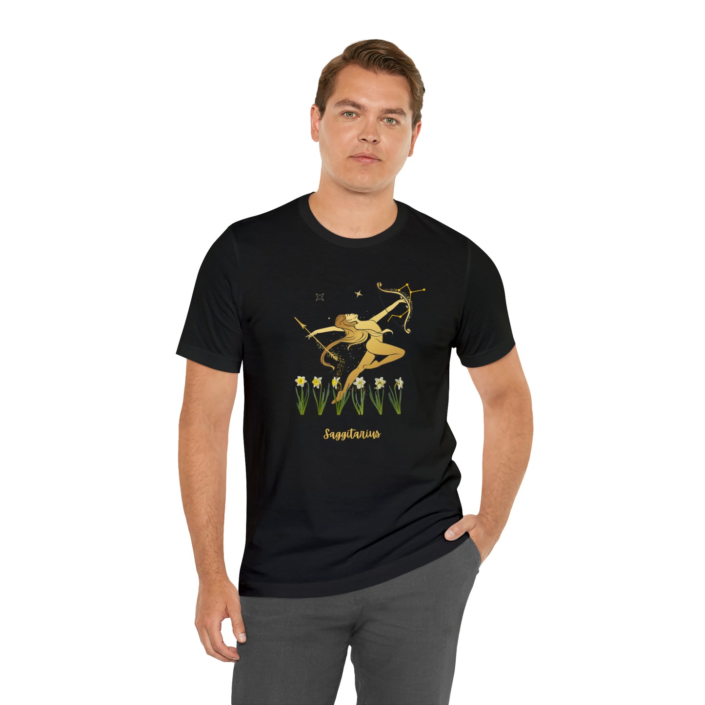 Sagittarius Nymph & Stars T-Shirt | Fun Sagittarius T-Shirt | Zodiac T-Shirt | Zodiac Sign Shirt | Astrology | Star Sign | Unisex Jersey Short Sleeve Tee