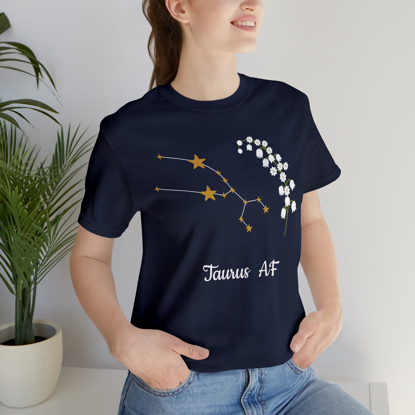 Taurus Stars & Flowers AF T-Shirt | Fun Taurus T-Shirt | Zodiac T-Shirt | Zodiac Sign Shirt | Astrology | Star Sign | Unisex Jersey Short Sleeve Tee
