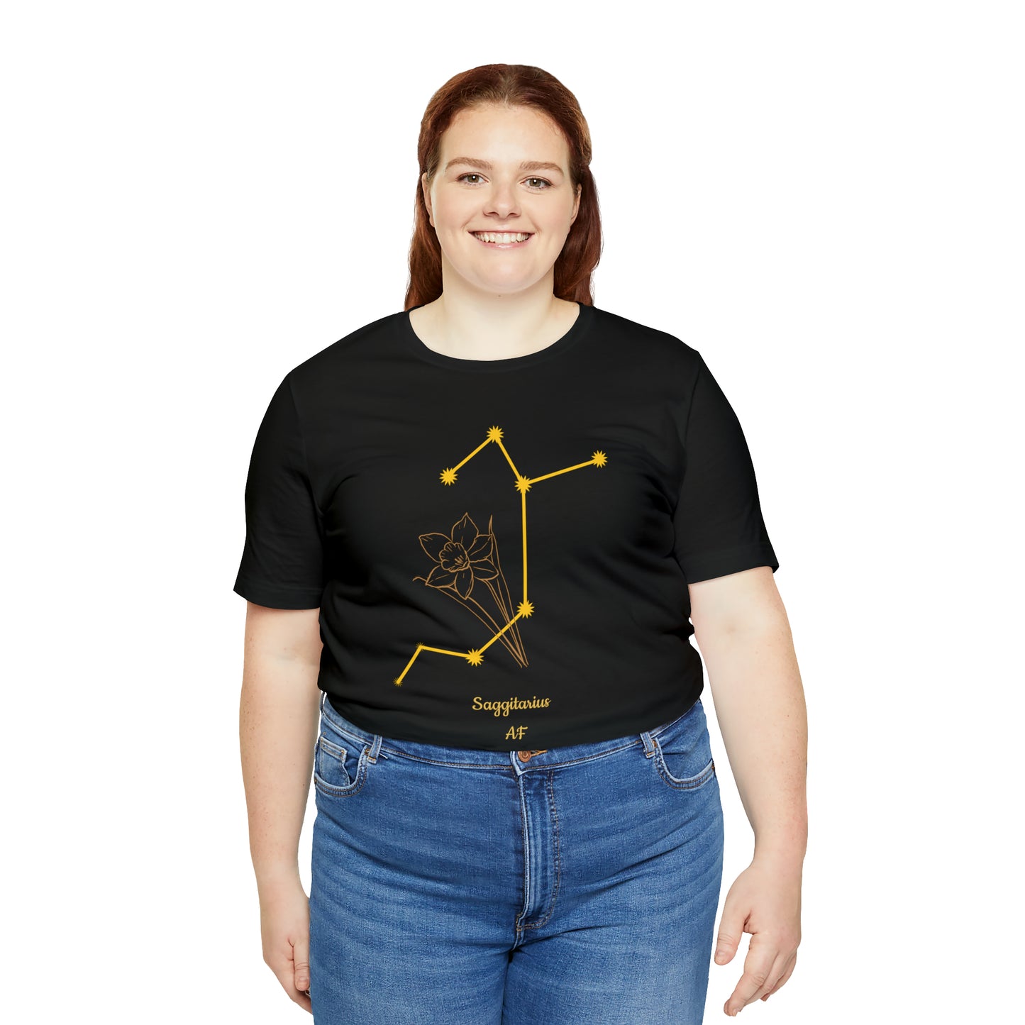 Sagittarius Daffodil & Stars T-Shirt | Fun Sagittarius T-Shirt | Zodiac T-Shirt | Zodiac Sign Shirt | Astrology | Star Sign | Unisex Jersey Short Sleeve Tee