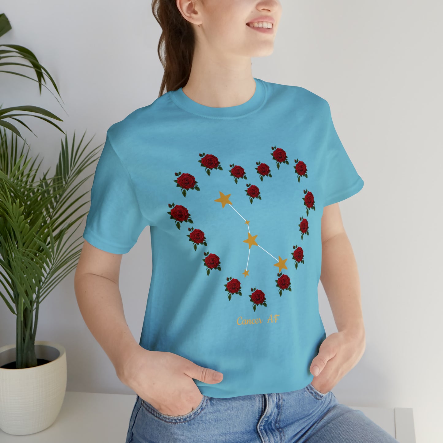 Cancer AF Rose T-Shirt | Fun Cancer T-Shirt | Zodiac T-Shirt | Zodiac Sign Shirt | Astrology | Star Sign | Unisex Jersey Short Sleeve Tee