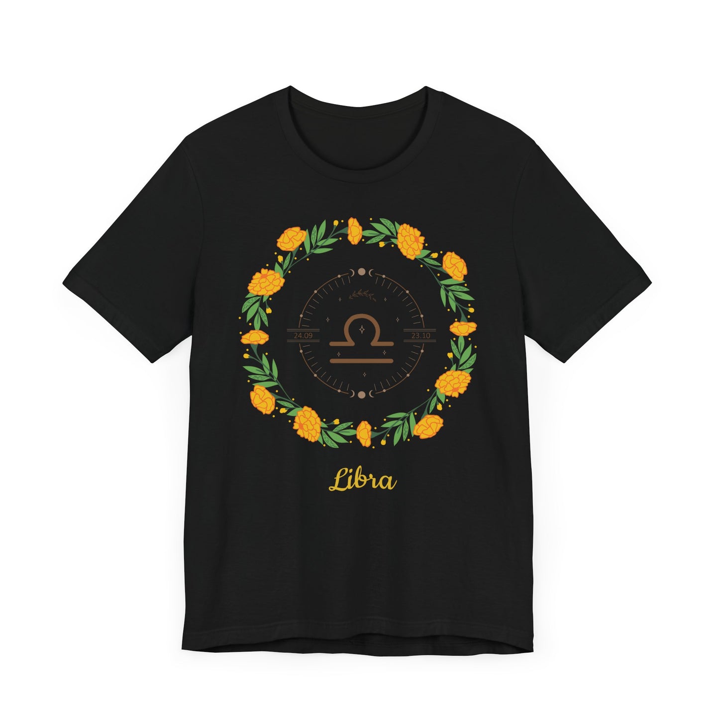 Libra Symbol and Garland T-Shirt | Fun Libra T-Shirt | Zodiac T-Shirt | Zodiac Sign Shirt | Astrology | Star Sign | Unisex Jersey Short Sleeve Tee