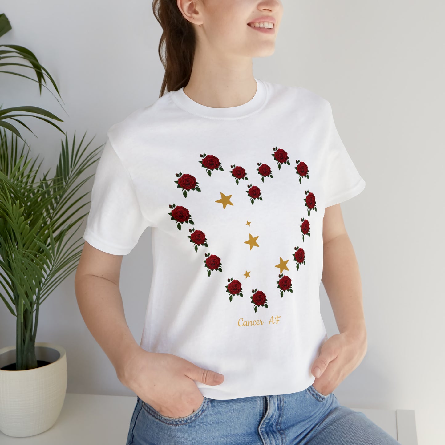Cancer AF Rose T-Shirt | Fun Cancer T-Shirt | Zodiac T-Shirt | Zodiac Sign Shirt | Astrology | Star Sign | Unisex Jersey Short Sleeve Tee