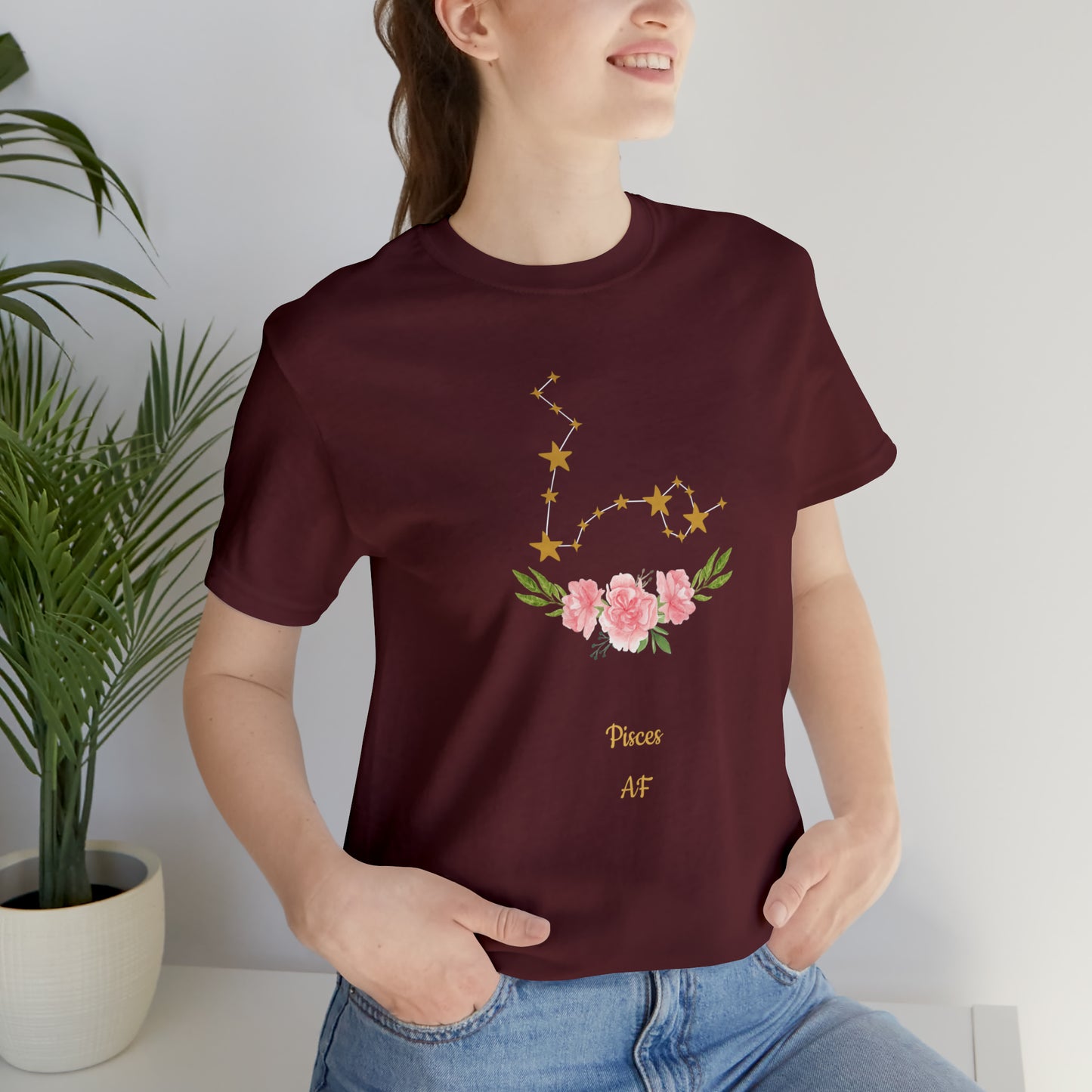 Pisces AF Star & Flowers T-Shirt | Fun Pisces T-Shirt | Zodiac T-Shirt | Zodiac Sign Shirt | Astrology | Star Sign | Unisex Jersey Short Sleeve Tee