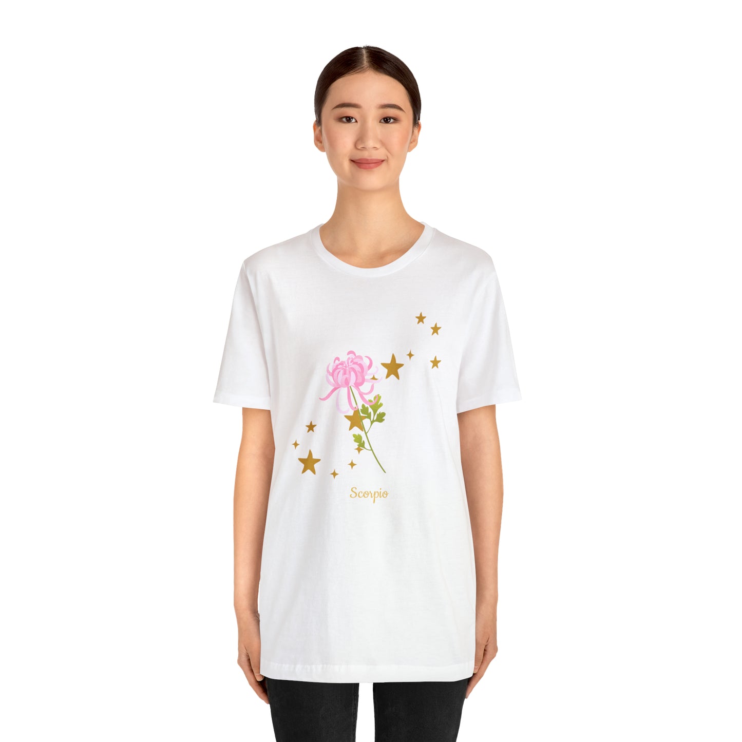 Scorpio Flower & Stars T-Shirt | Fun Scorpio T-Shirt | Zodiac T-Shirt | Zodiac Sign Shirt | Astrology | Star Sign | Unisex Jersey Short Sleeve Tee