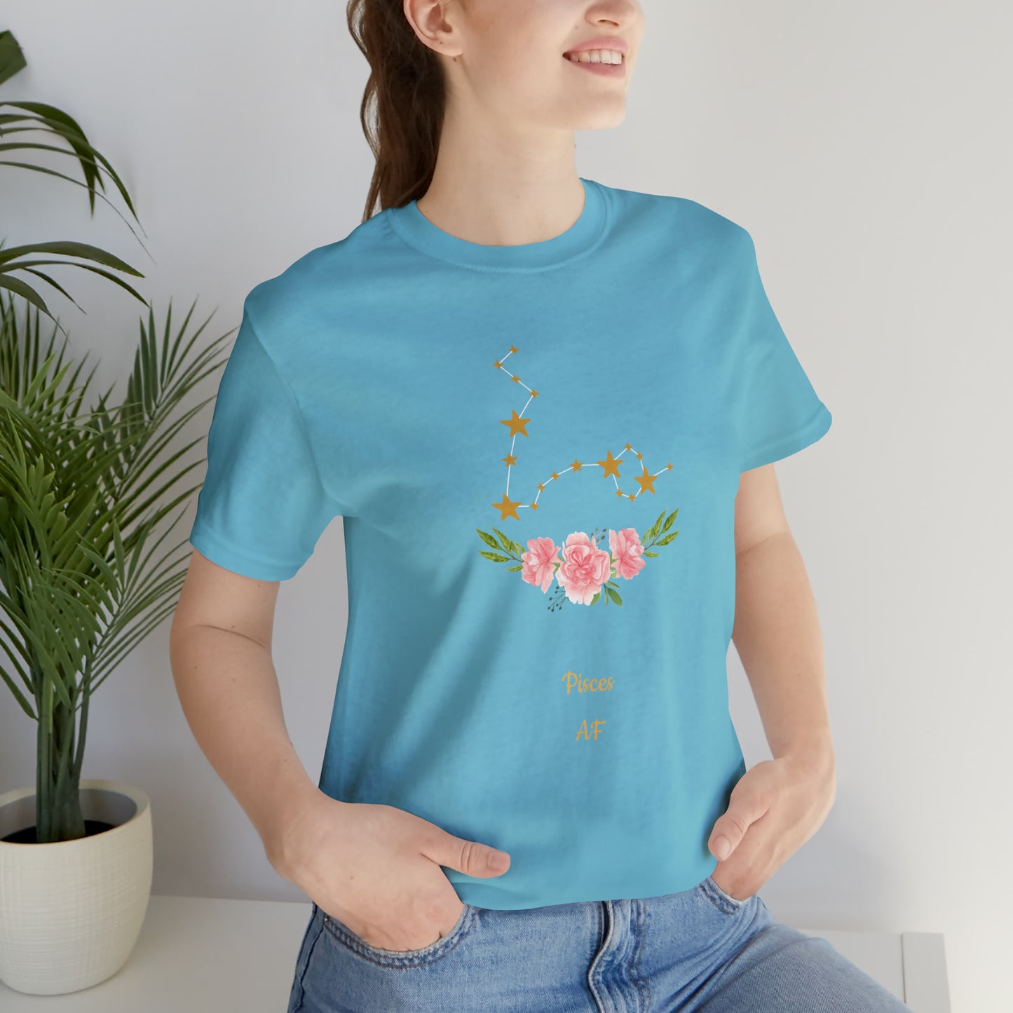 Pisces AF Star & Flowers T-Shirt | Fun Pisces T-Shirt | Zodiac T-Shirt | Zodiac Sign Shirt | Astrology | Star Sign | Unisex Jersey Short Sleeve Tee